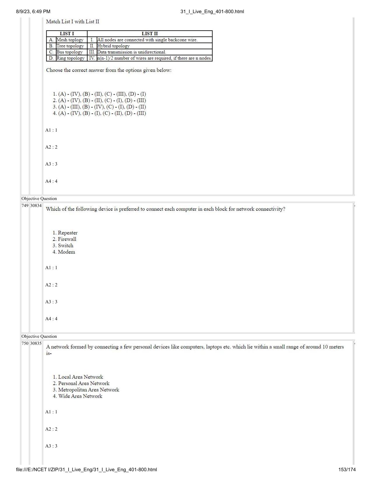 NCET 2023 Question Paper (English Q 401-800) - Page 153