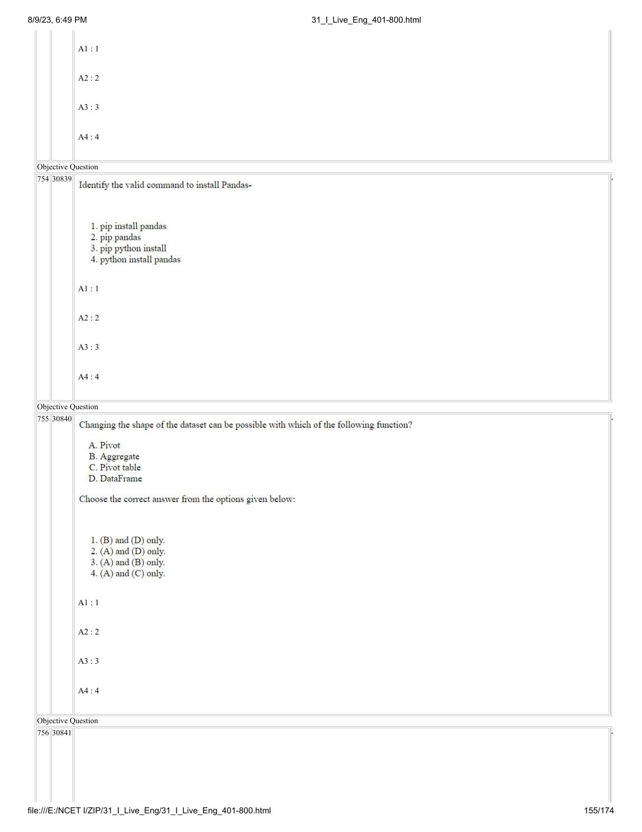 NCET 2023 Question Paper (English Q 401-800) - Page 155
