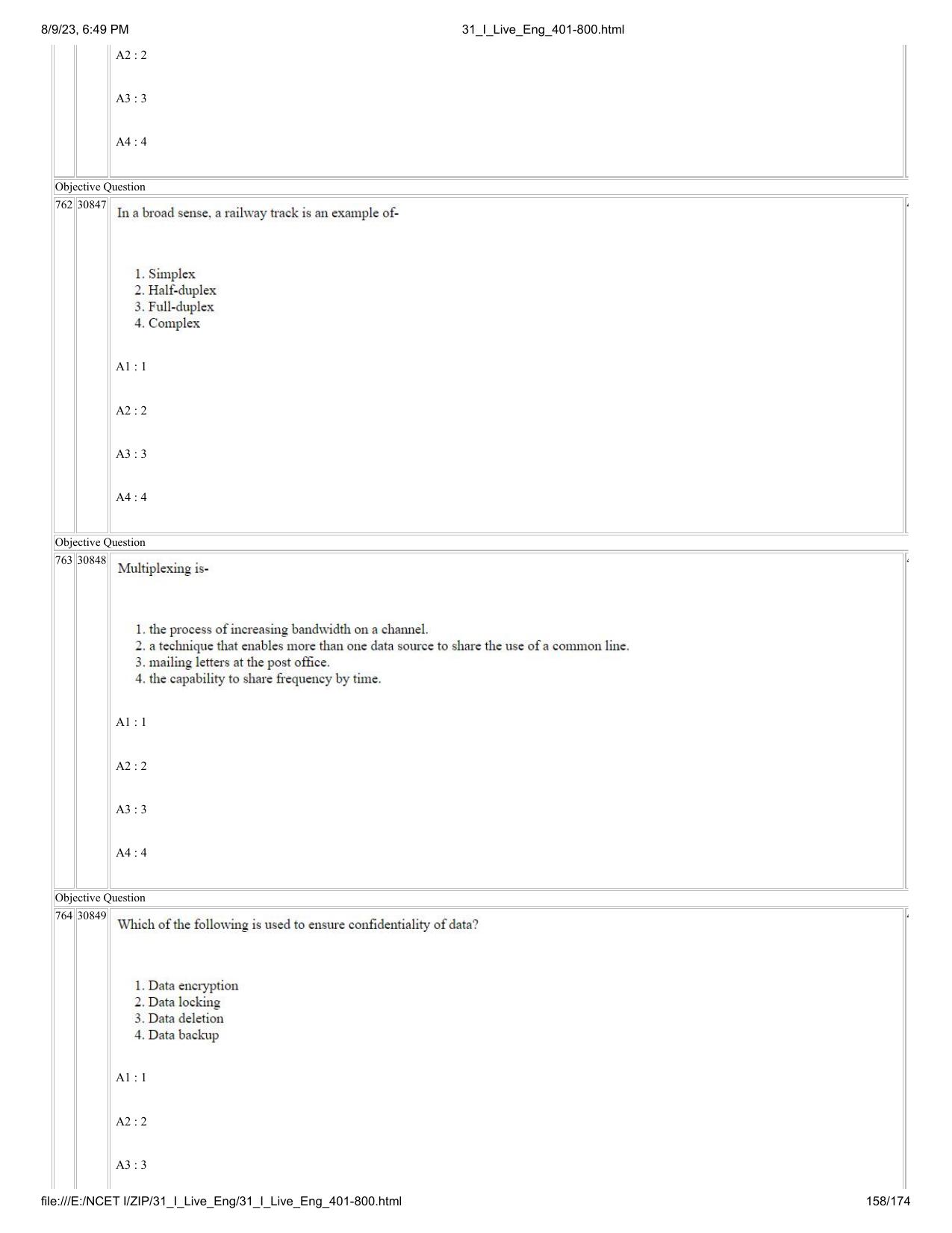 NCET 2023 Question Paper (English Q 401-800) - Page 158