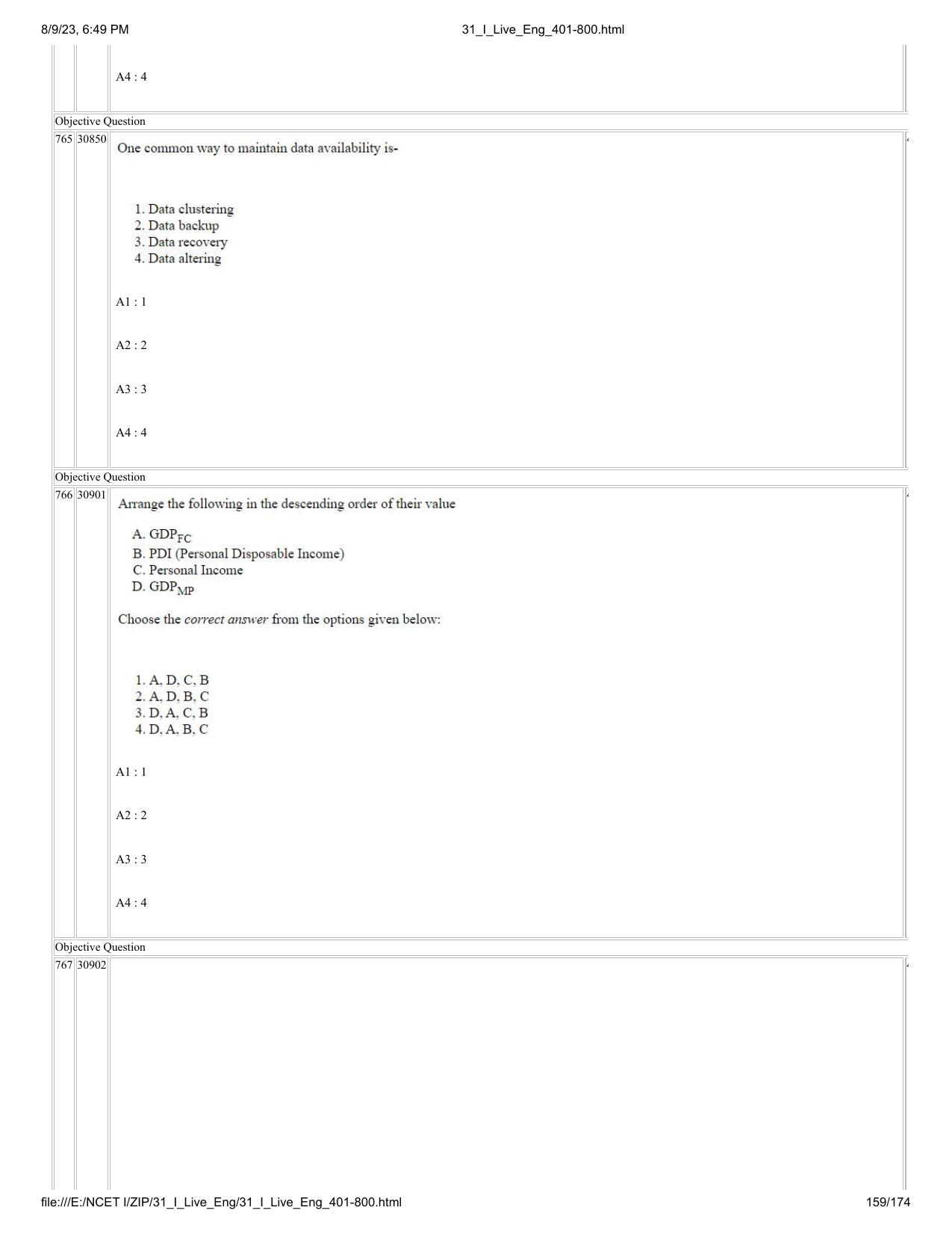 NCET 2023 Question Paper (English Q 401-800) - Page 159