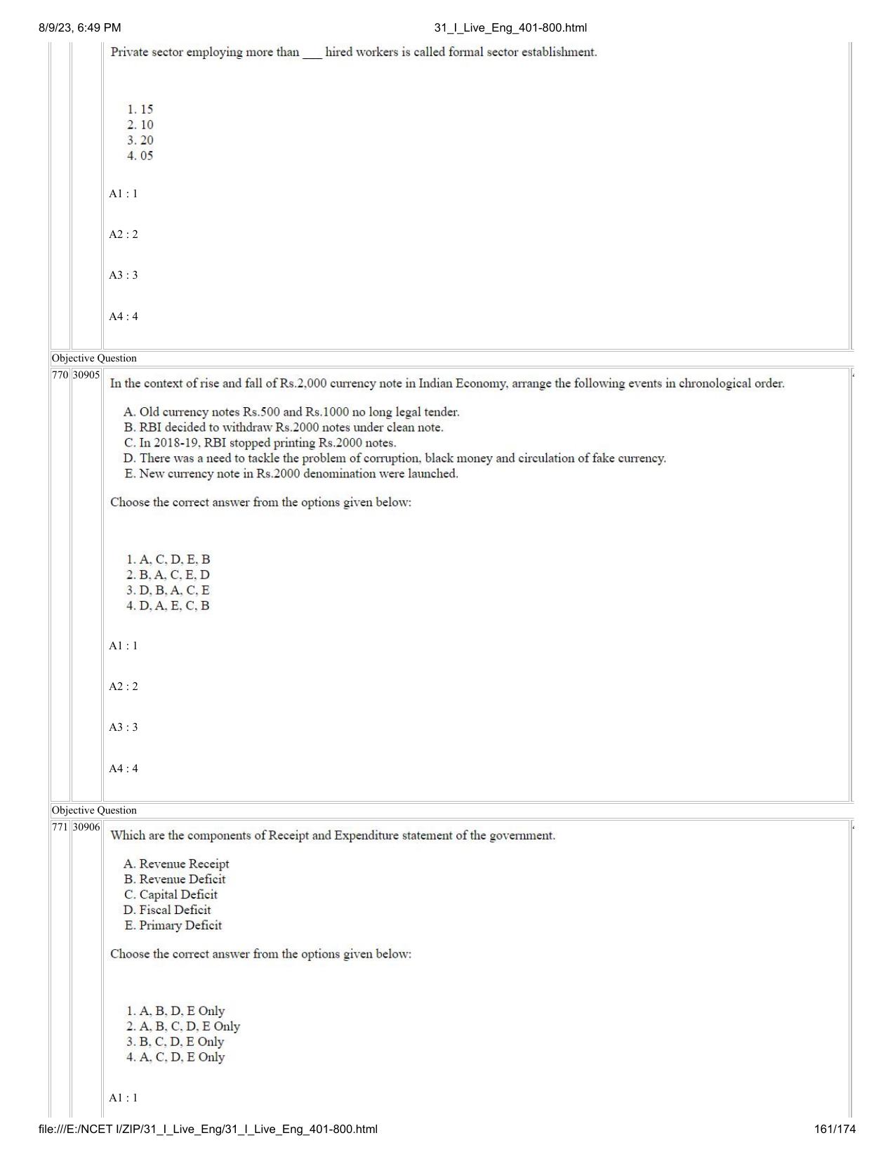 NCET 2023 Question Paper (English Q 401-800) - Page 161