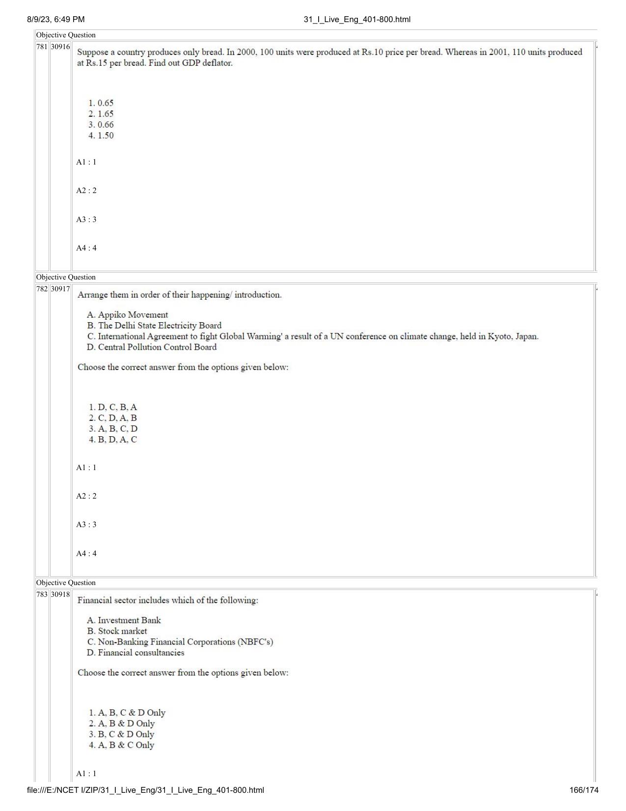 NCET 2023 Question Paper (English Q 401-800) - Page 166