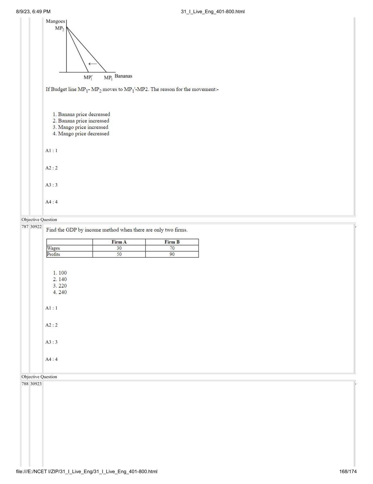 NCET 2023 Question Paper (English Q 401-800) - Page 168