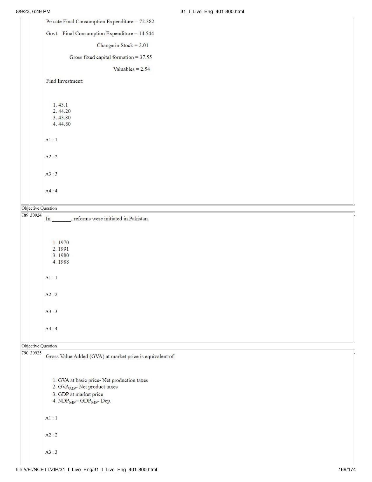 NCET 2023 Question Paper (English Q 401-800) - Page 169