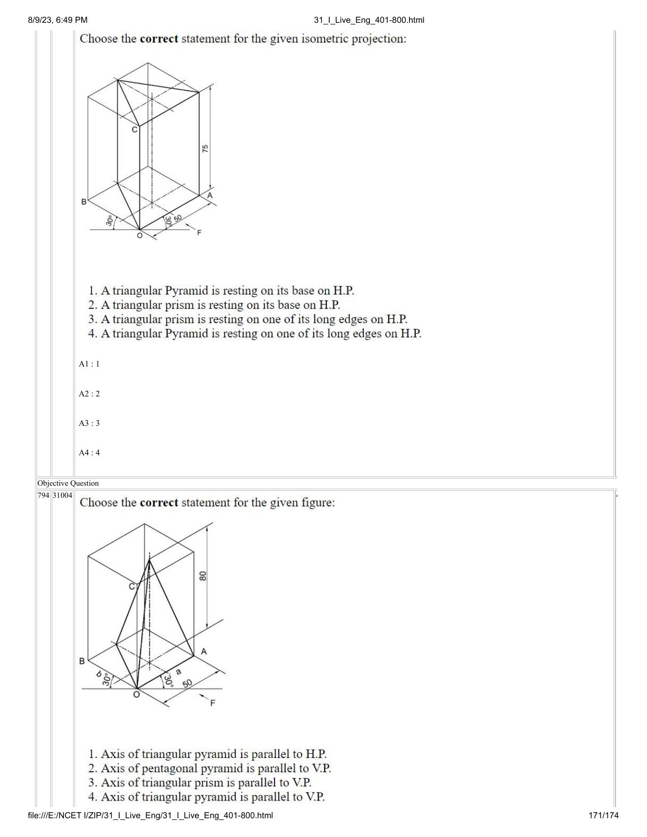 NCET 2023 Question Paper (English Q 401-800) - Page 171