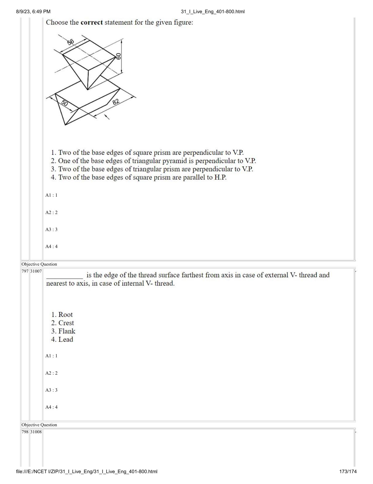 NCET 2023 Question Paper (English Q 401-800) - Page 173