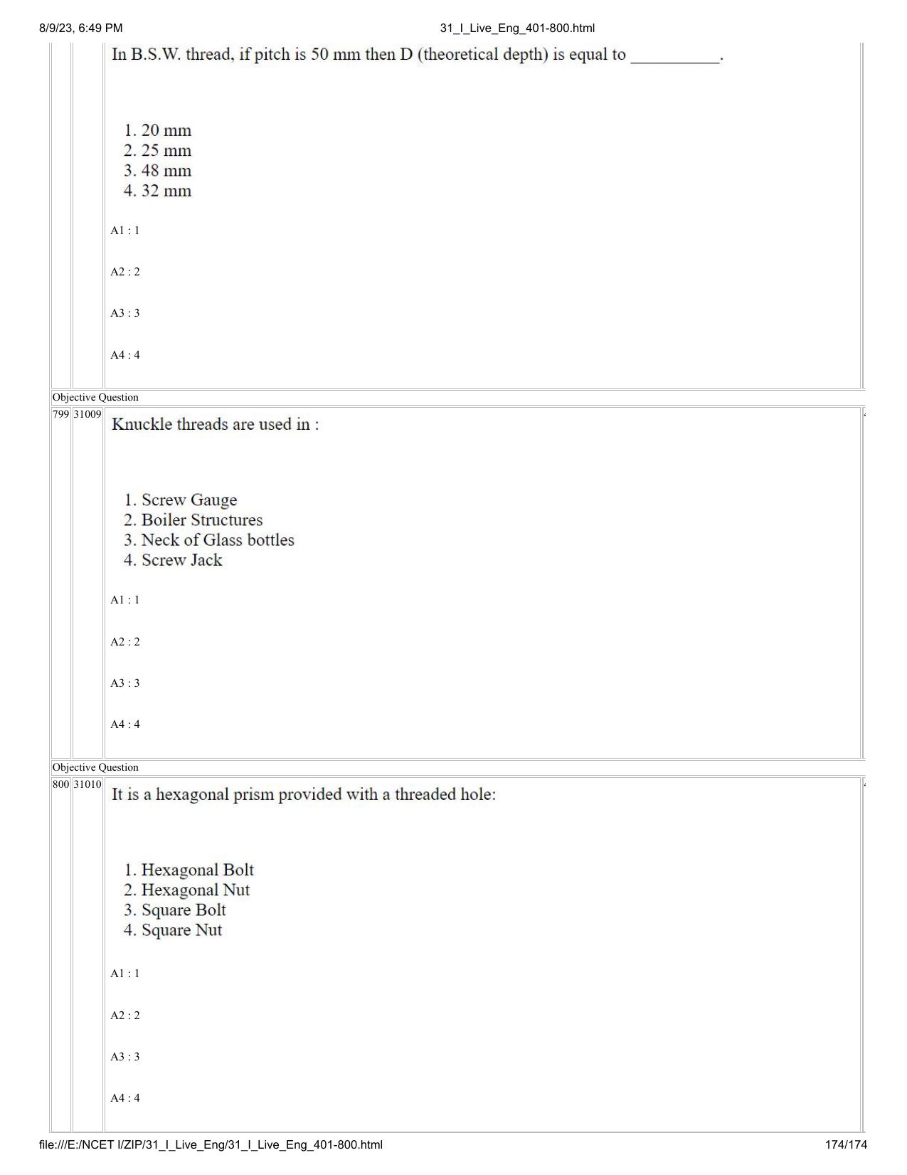 NCET 2023 Question Paper (English Q 401-800) - Page 174