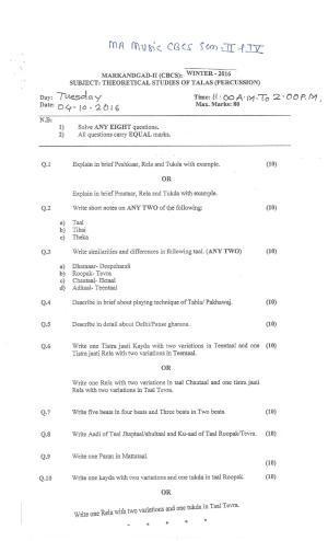 Bharati Vidyapeeth M.A. Music (Sem – II) IV CBCS Question Paper
