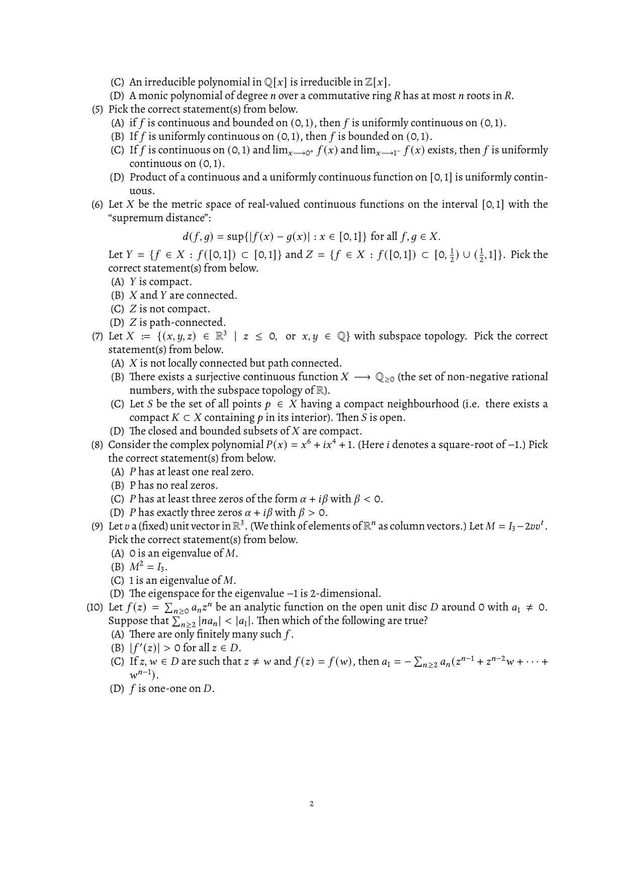 CMI Entrance Exam 2022 Question Paper MSc/PhD Mathematics - Page 2