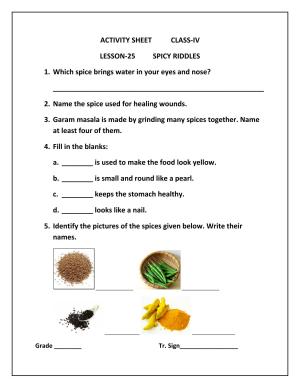 Worksheet for Class 4 Environmental Studies Spicy Riddles Assignment