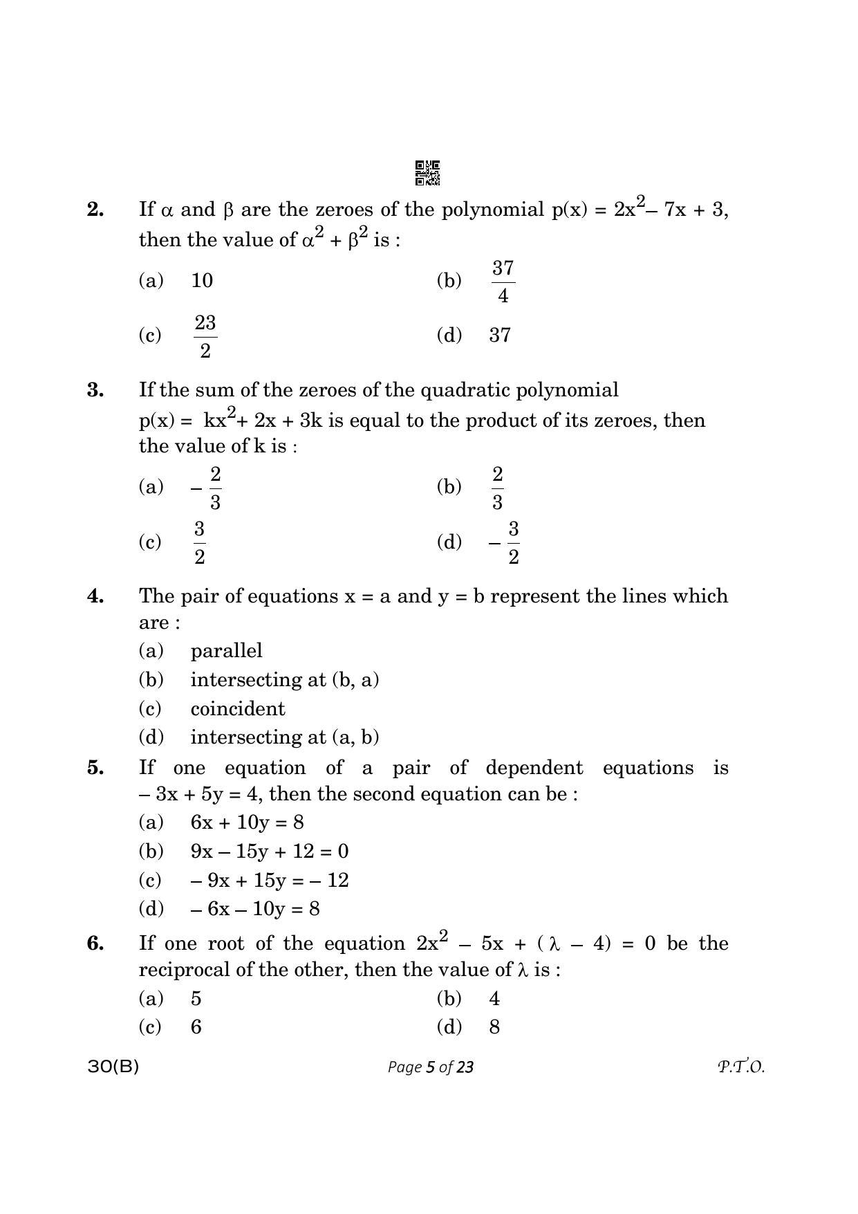CBSE Class 10 30-B Maths Std. 2023 (Compartment) Question Paper - Page 5