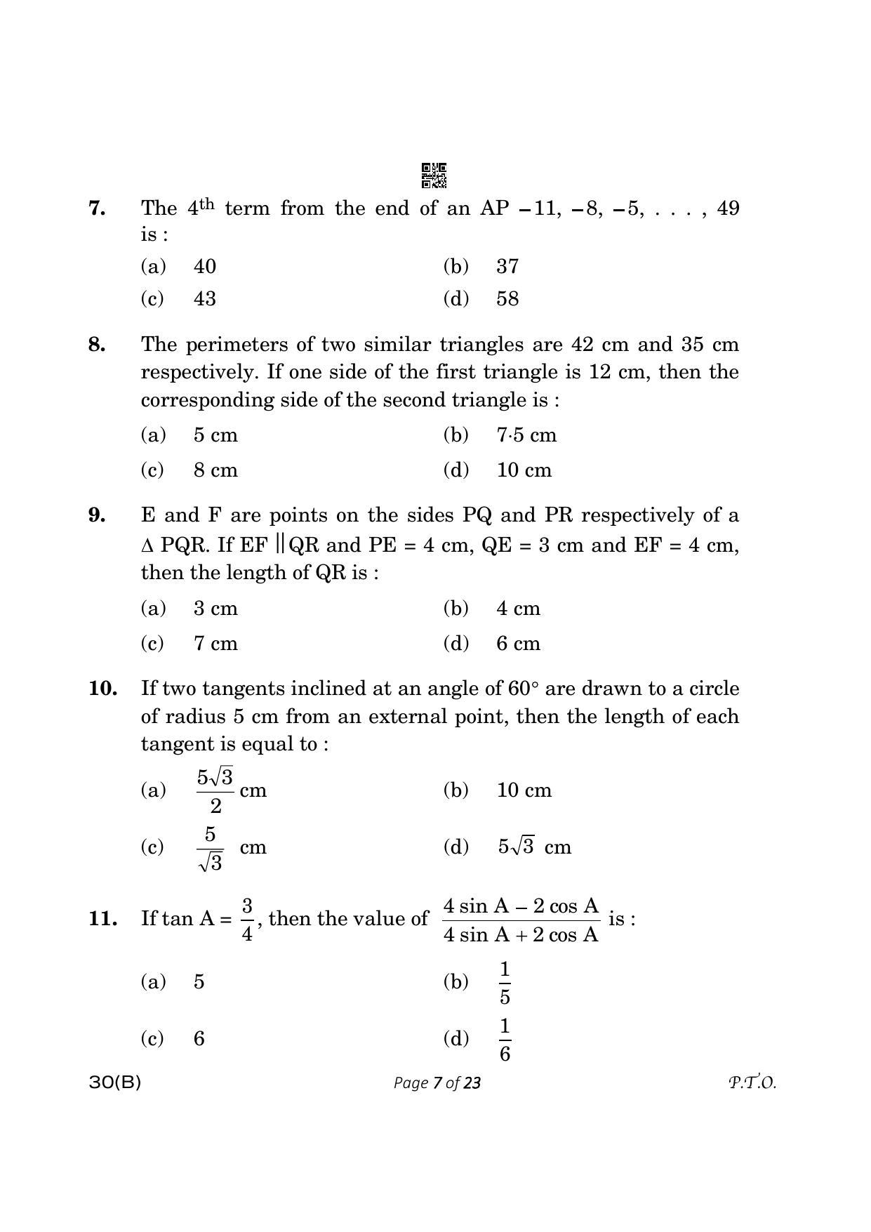 CBSE Class 10 30-B Maths Std. 2023 (Compartment) Question Paper - Page 7