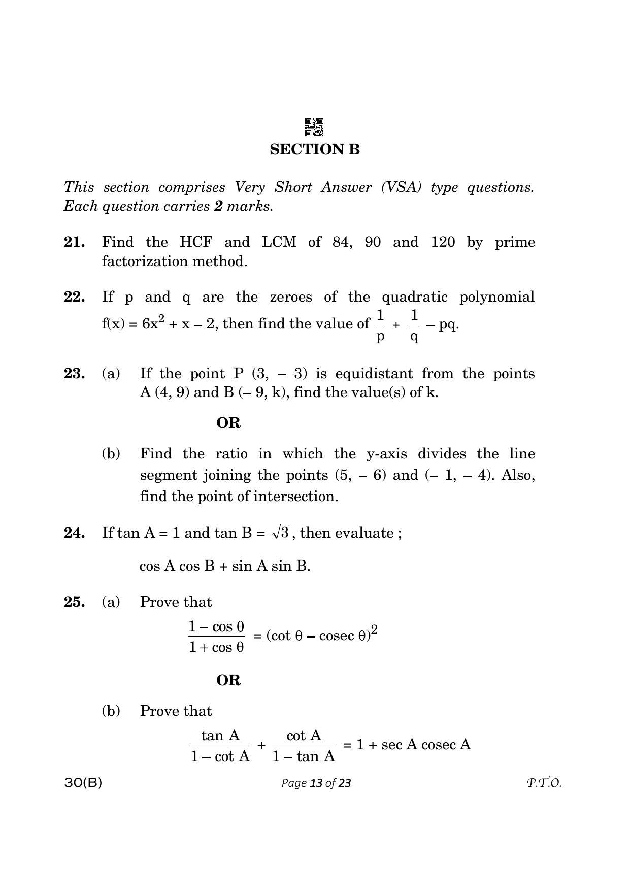 CBSE Class 10 30-B Maths Std. 2023 (Compartment) Question Paper - Page 13