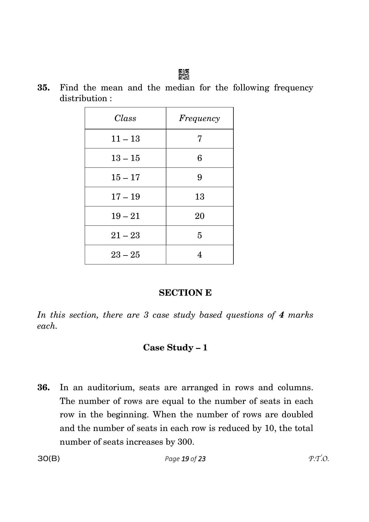 CBSE Class 10 30-B Maths Std. 2023 (Compartment) Question Paper - Page 19