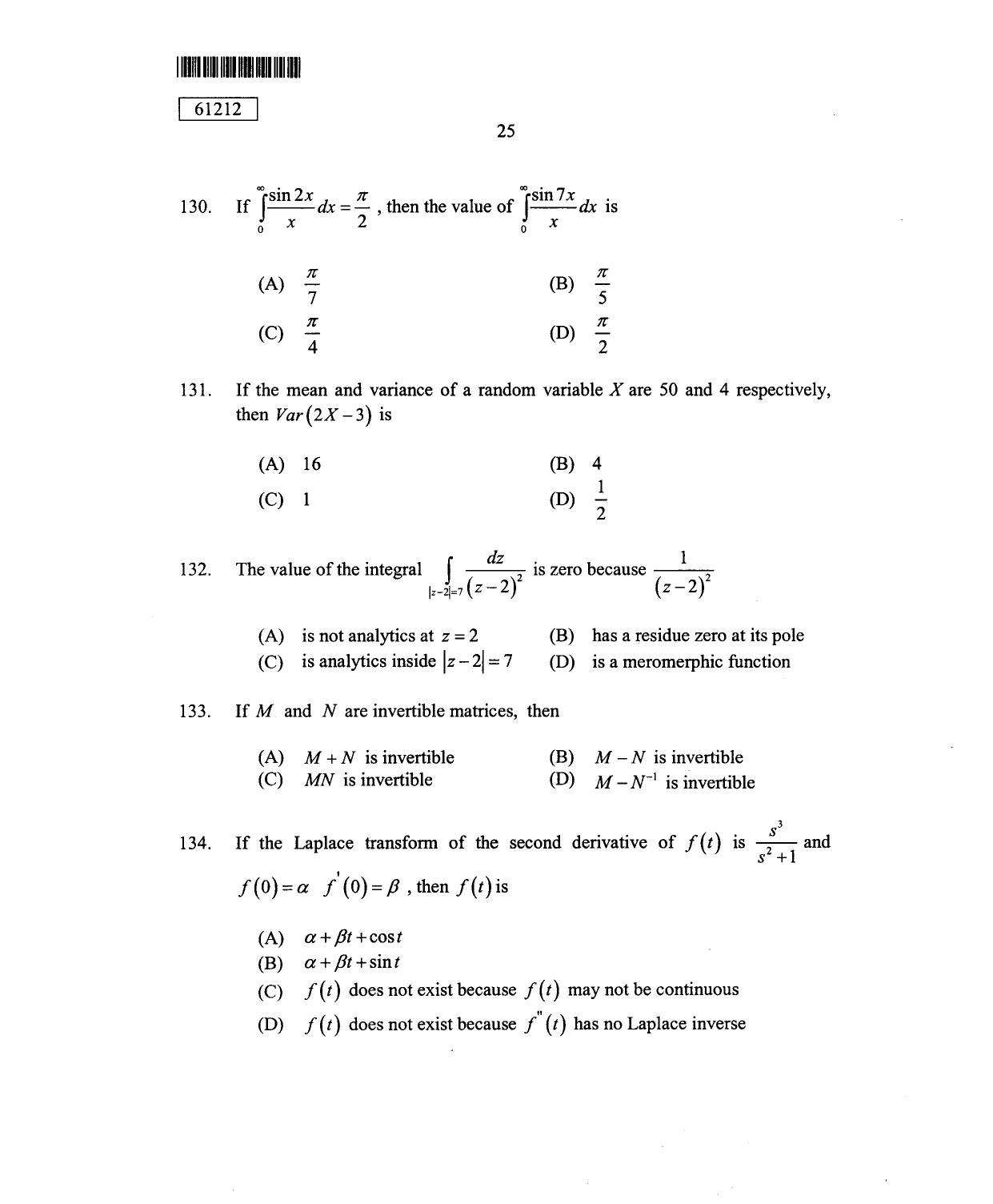CUSAT CAT 2012 Mathematics Question Paper - Page 26