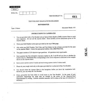 CUSAT CAT 2012 Mathematics Question Paper