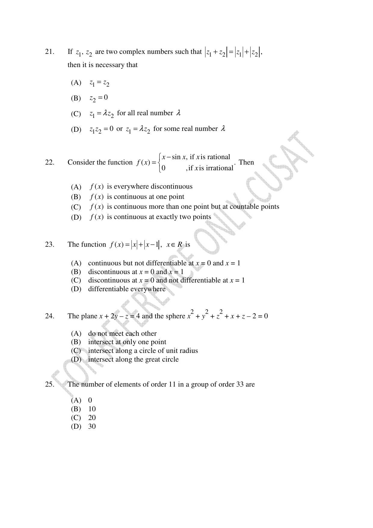 CUSAT CAT 2022 MATHEMATICS Question Paper - Page 5