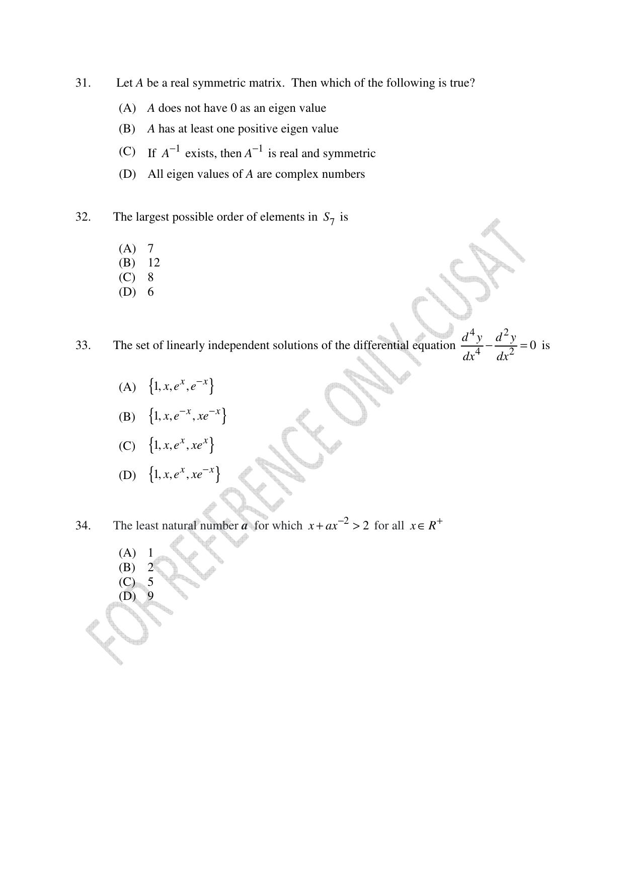 CUSAT CAT 2022 MATHEMATICS Question Paper - Page 7