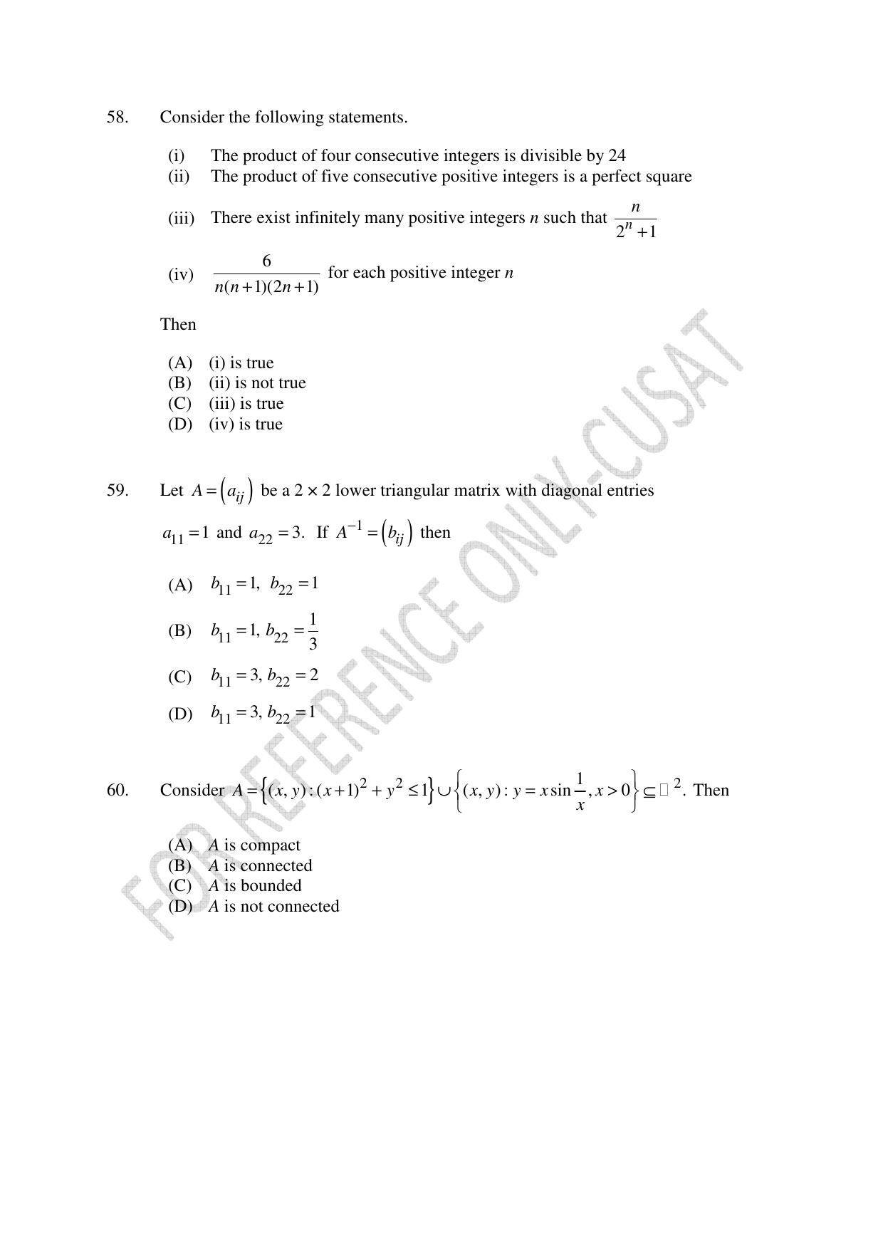 CUSAT CAT 2022 MATHEMATICS Question Paper - Page 14