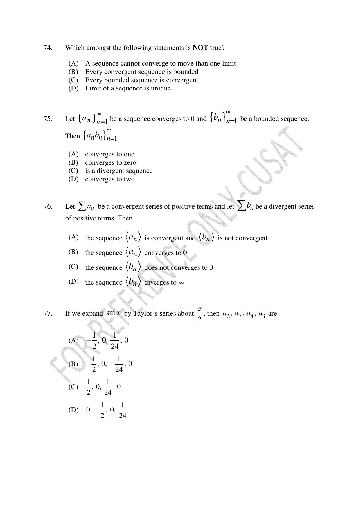 CUSAT CAT 2022 MATHEMATICS Question Paper - Page 18