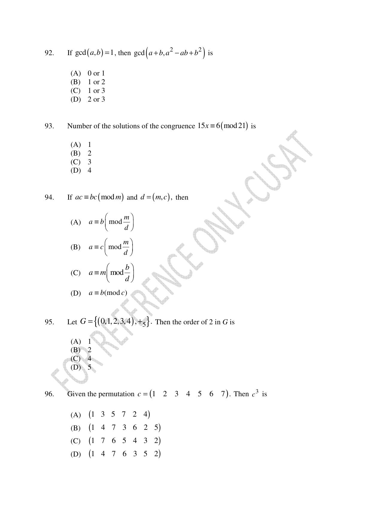 CUSAT CAT 2022 MATHEMATICS Question Paper - Page 22