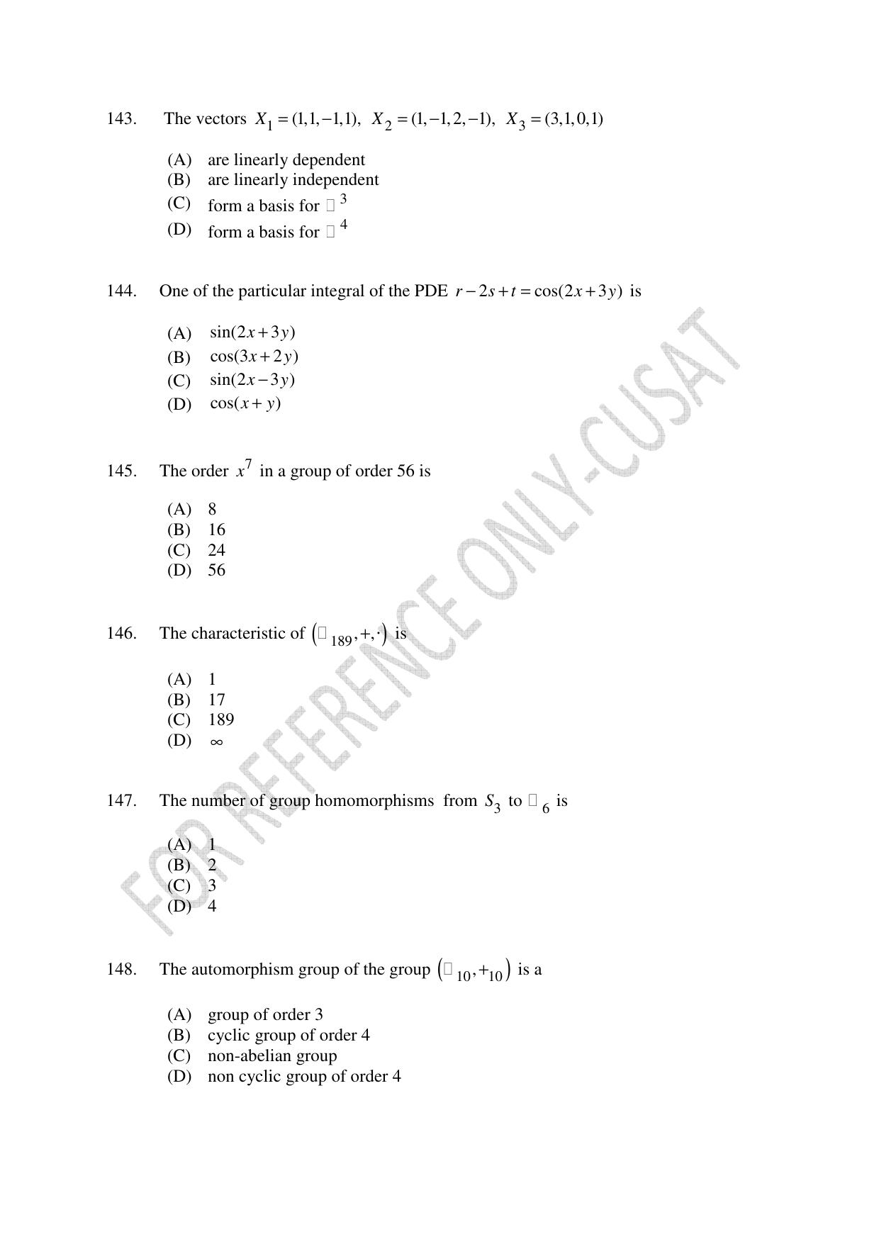 CUSAT CAT 2022 MATHEMATICS Question Paper - Page 35