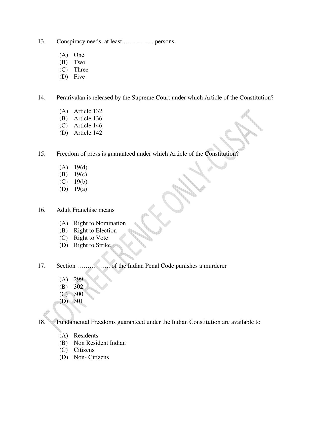 CUSAT CAT 2022 Aptitude Test for Five year BBA LLB Hons or BCom LLB Hons Second Shift Question Paper - Page 3