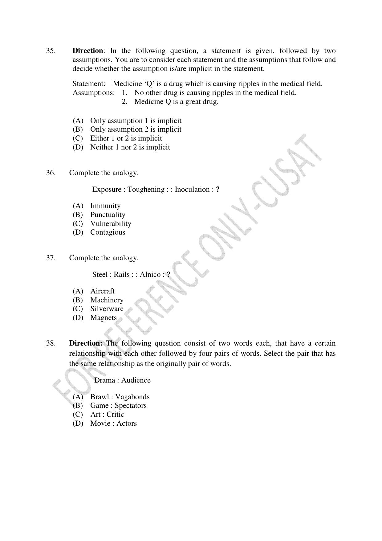 CUSAT CAT 2022 Aptitude Test for Five year BBA LLB Hons or BCom LLB Hons Second Shift Question Paper - Page 7