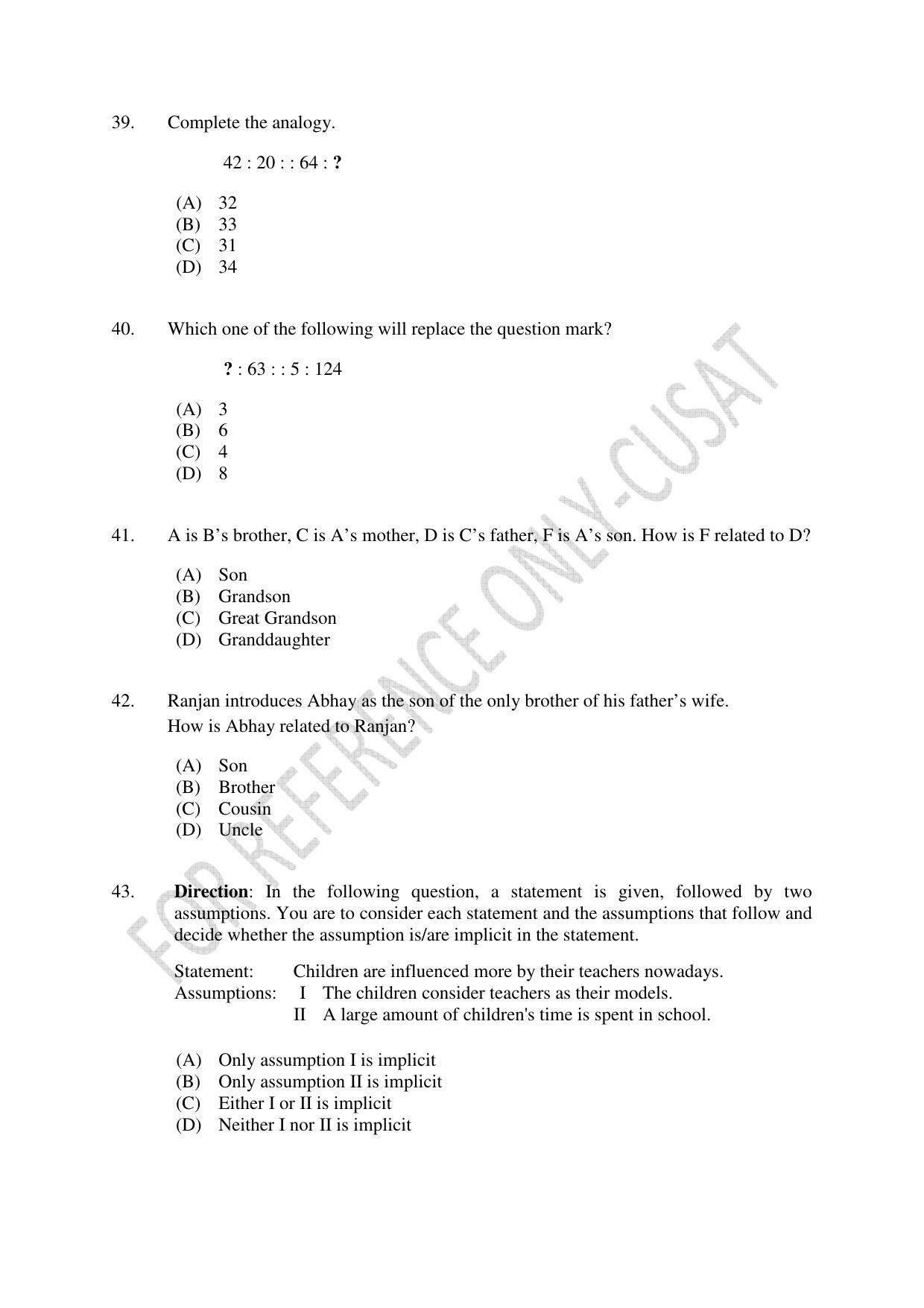 CUSAT CAT 2022 Aptitude Test for Five year BBA LLB Hons or BCom LLB Hons Second Shift Question Paper - Page 8
