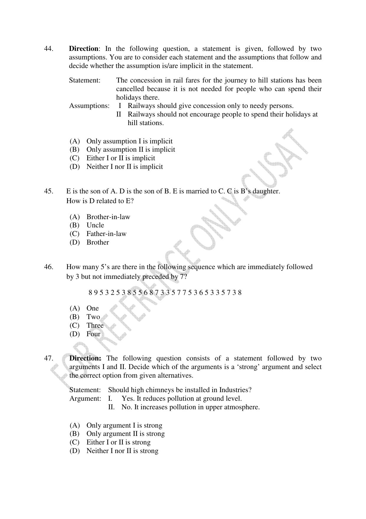 CUSAT CAT 2022 Aptitude Test for Five year BBA LLB Hons or BCom LLB Hons Second Shift Question Paper - Page 9