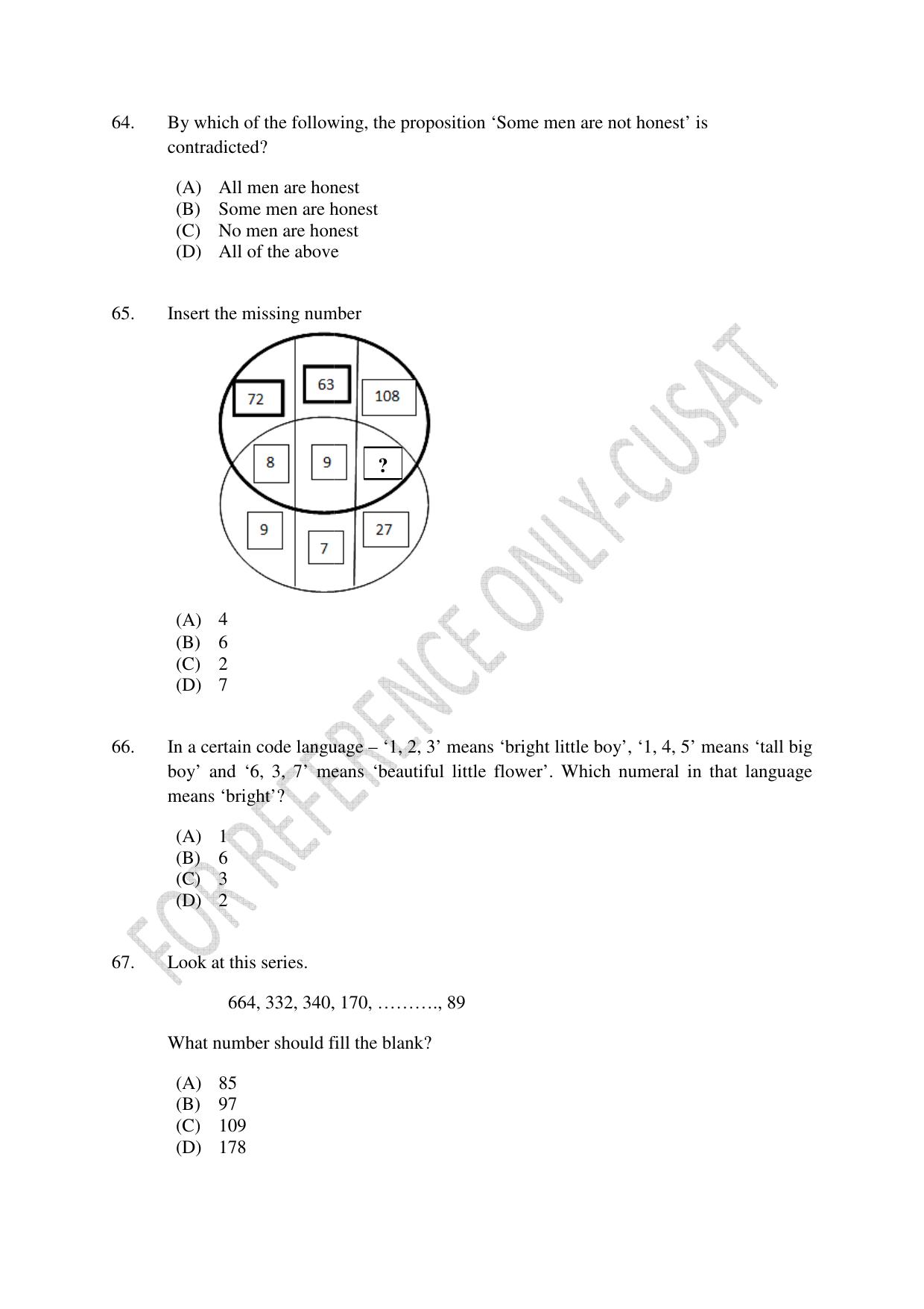 CUSAT CAT 2022 Aptitude Test for Five year BBA LLB Hons or BCom LLB Hons Second Shift Question Paper - Page 14