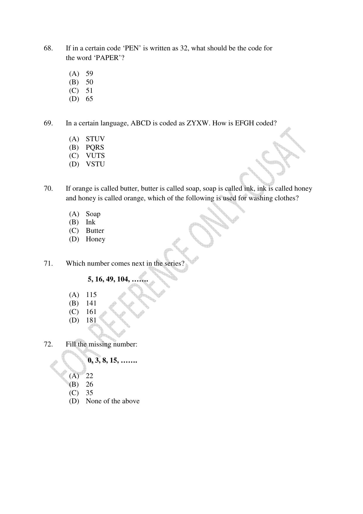 CUSAT CAT 2022 Aptitude Test for Five year BBA LLB Hons or BCom LLB Hons Second Shift Question Paper - Page 15