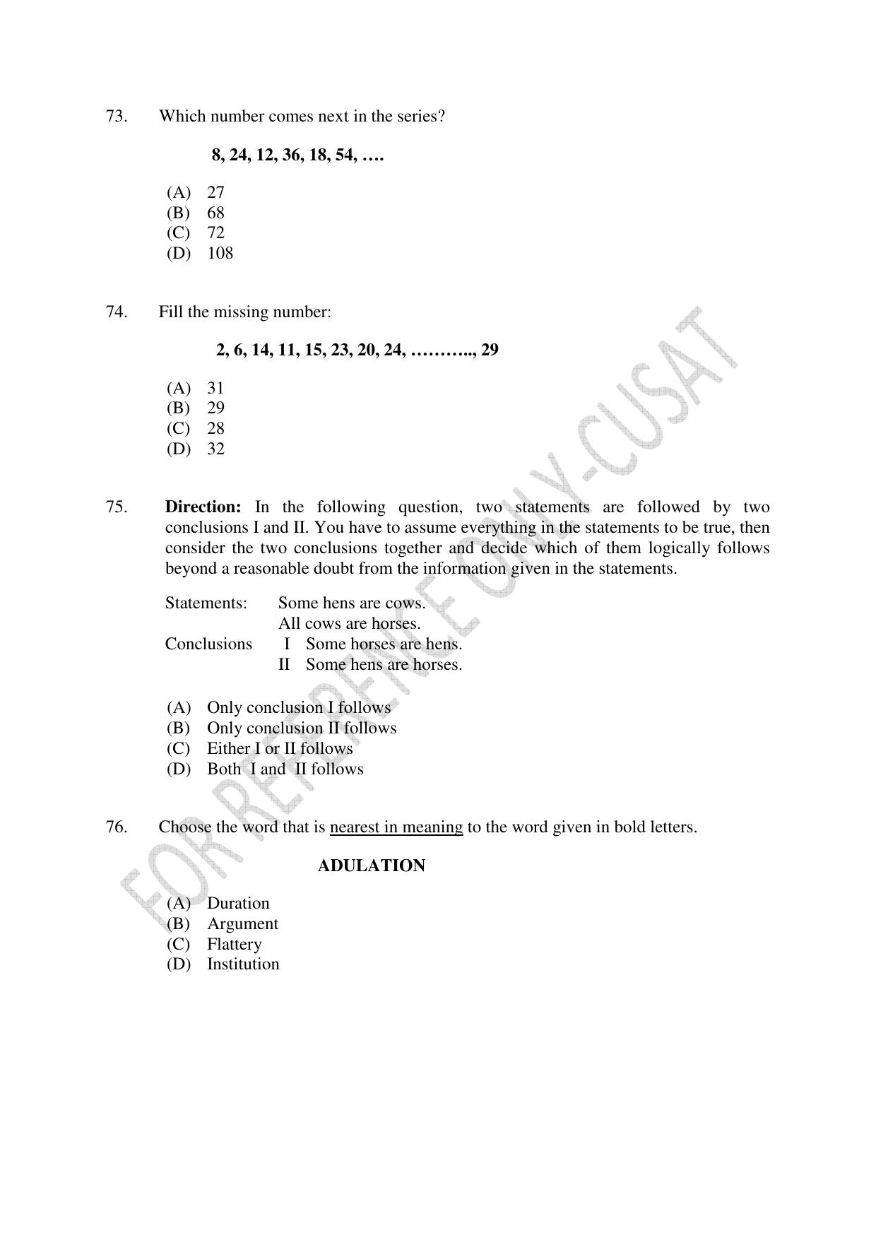 CUSAT CAT 2022 Aptitude Test for Five year BBA LLB Hons or BCom LLB Hons Second Shift Question Paper - Page 16