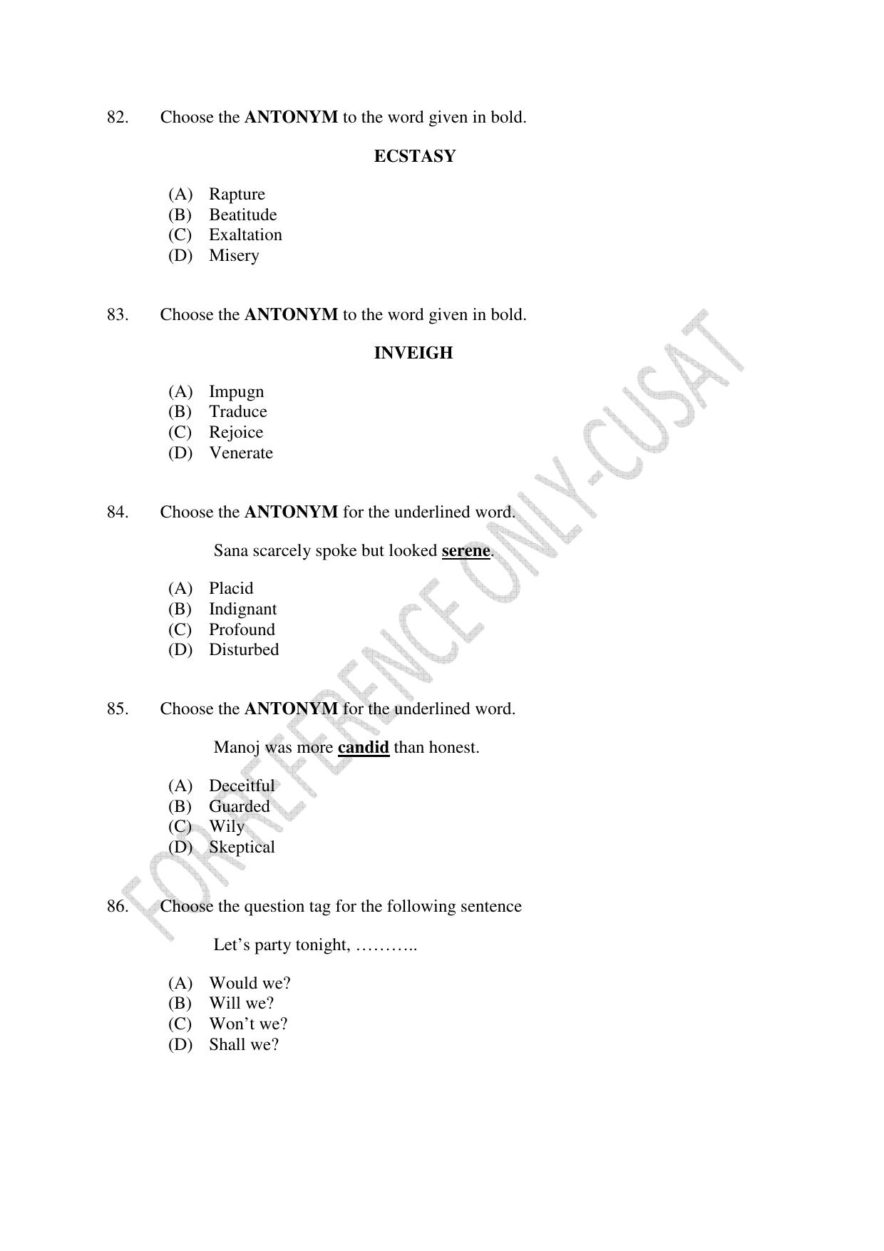 CUSAT CAT 2022 Aptitude Test for Five year BBA LLB Hons or BCom LLB Hons Second Shift Question Paper - Page 18
