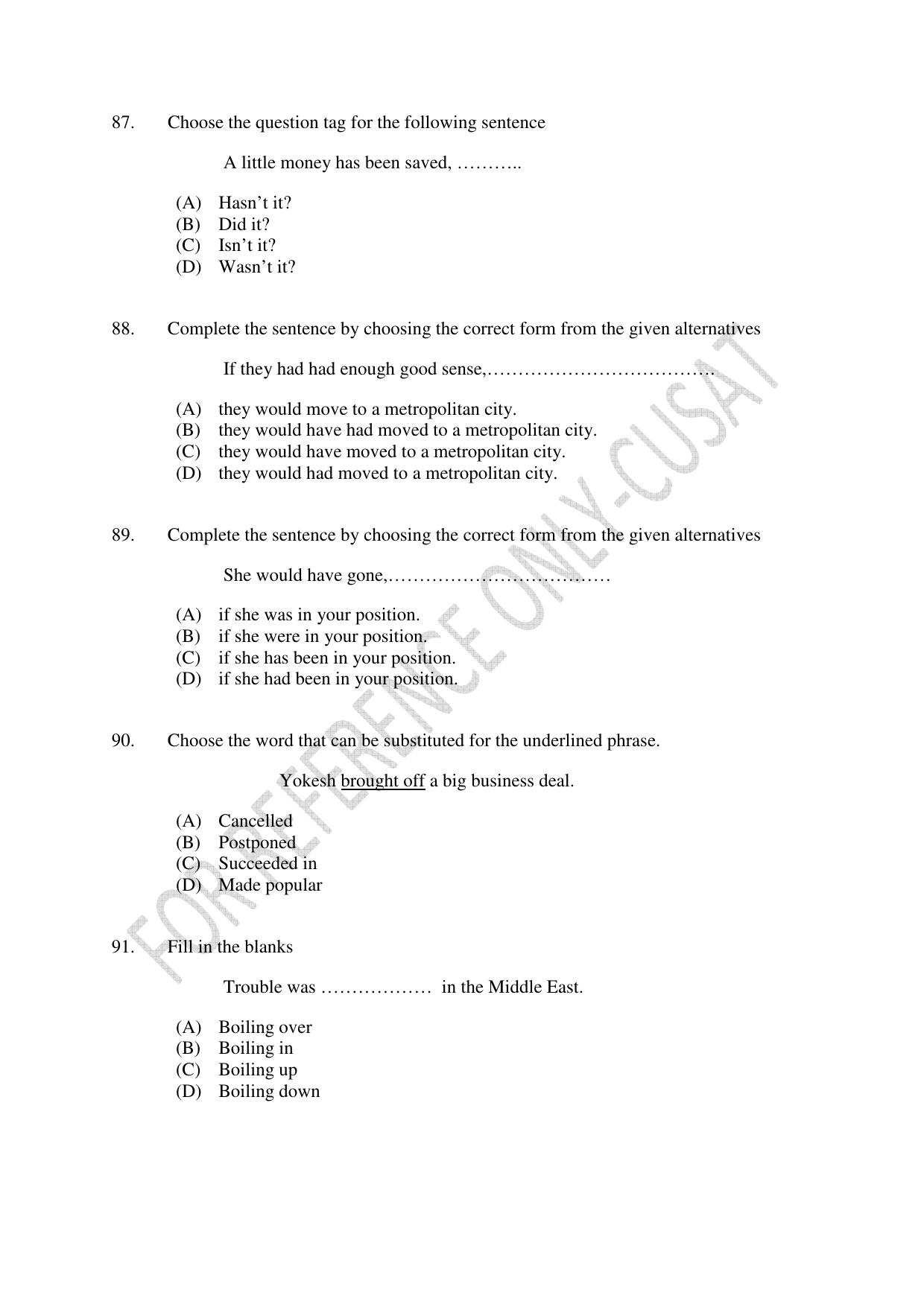 CUSAT CAT 2022 Aptitude Test for Five year BBA LLB Hons or BCom LLB Hons Second Shift Question Paper - Page 19