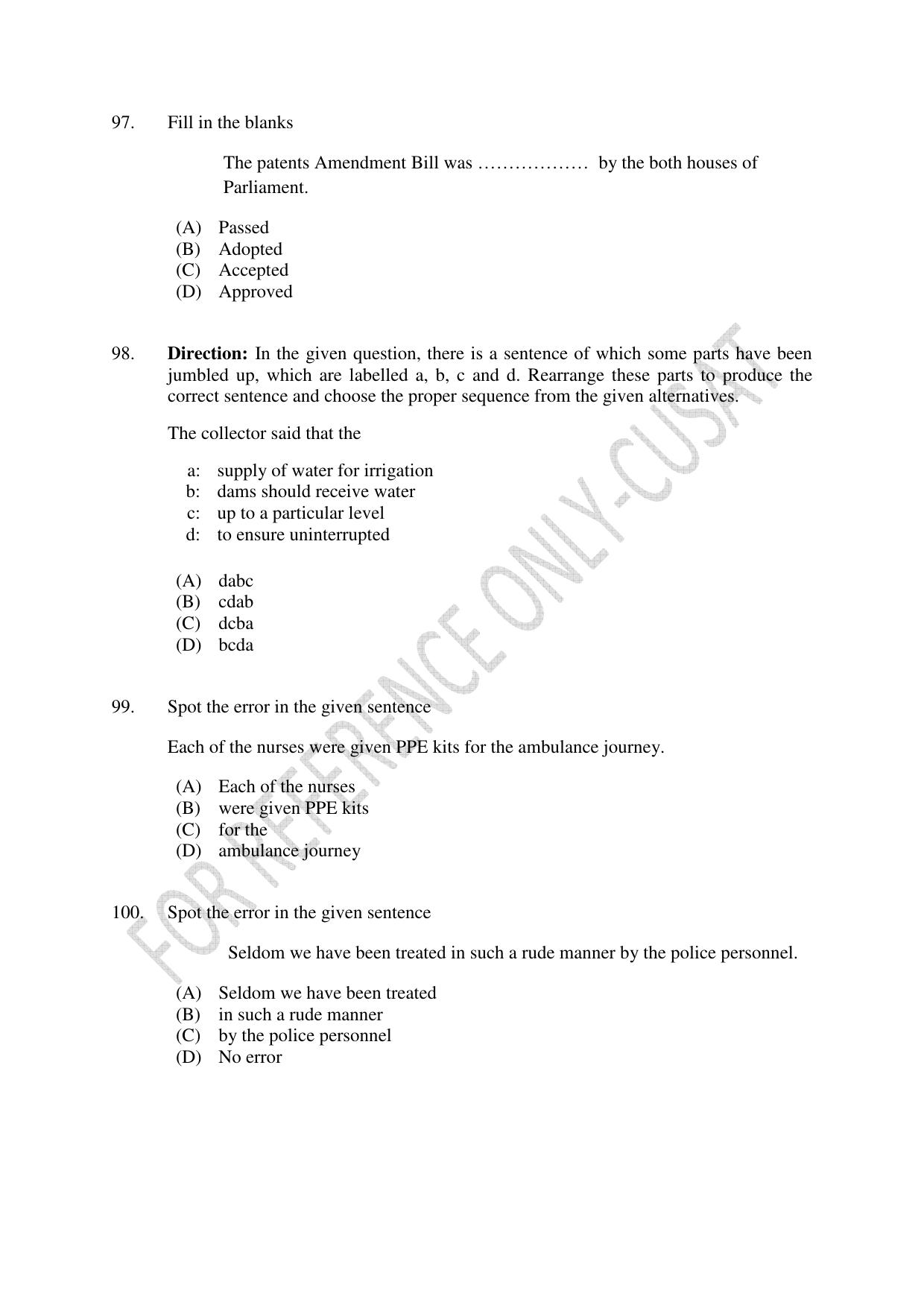 CUSAT CAT 2022 Aptitude Test for Five year BBA LLB Hons or BCom LLB Hons Second Shift Question Paper - Page 21