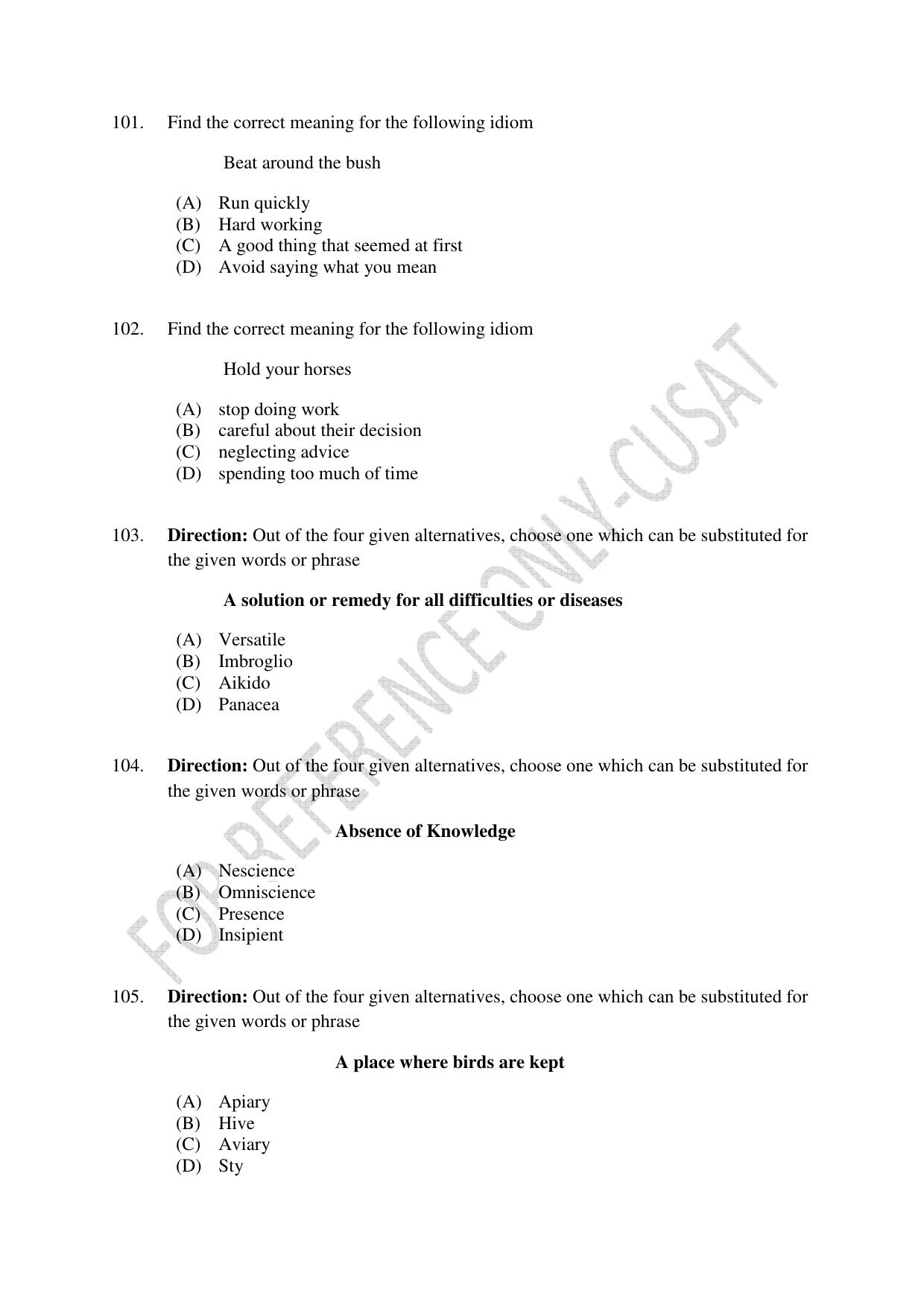 CUSAT CAT 2022 Aptitude Test for Five year BBA LLB Hons or BCom LLB Hons Second Shift Question Paper - Page 22