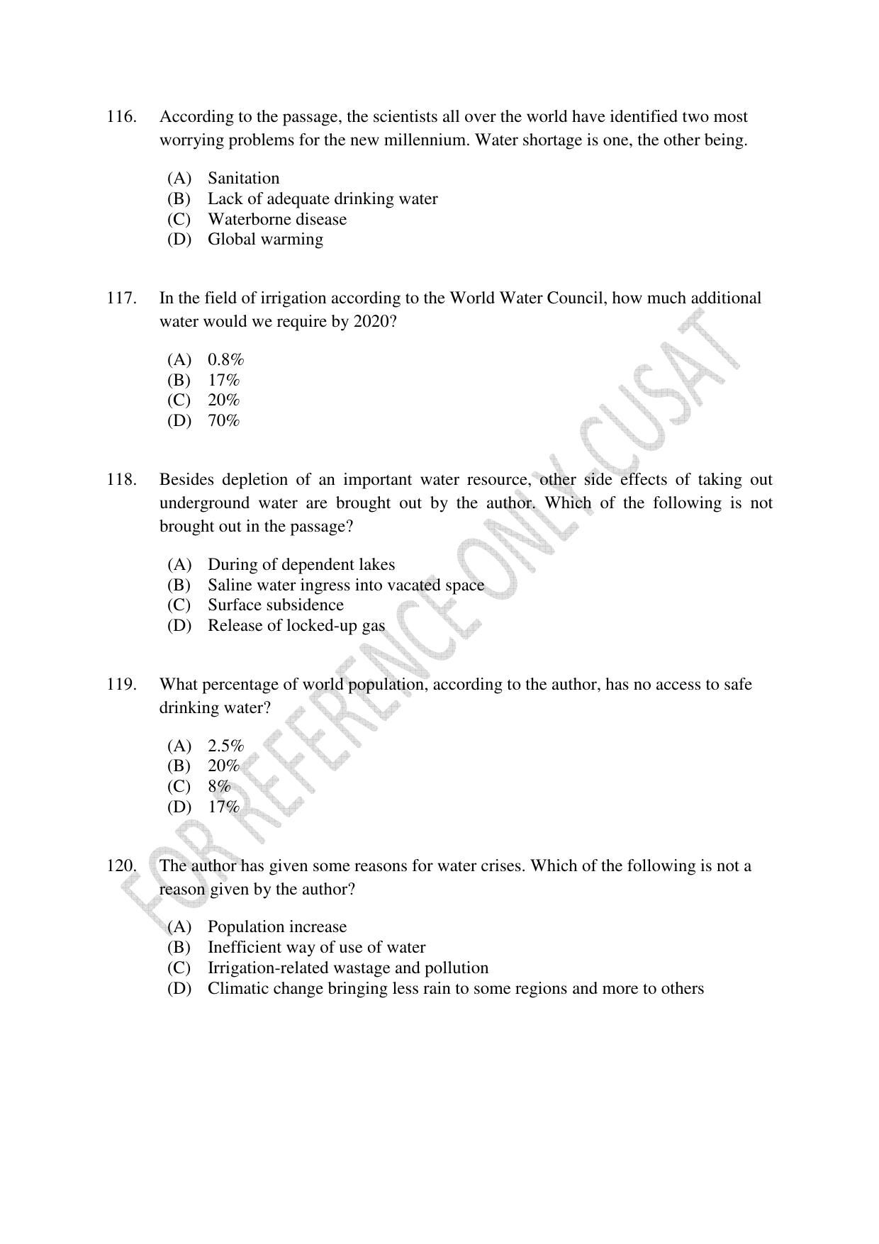 CUSAT CAT 2022 Aptitude Test for Five year BBA LLB Hons or BCom LLB Hons Second Shift Question Paper - Page 26