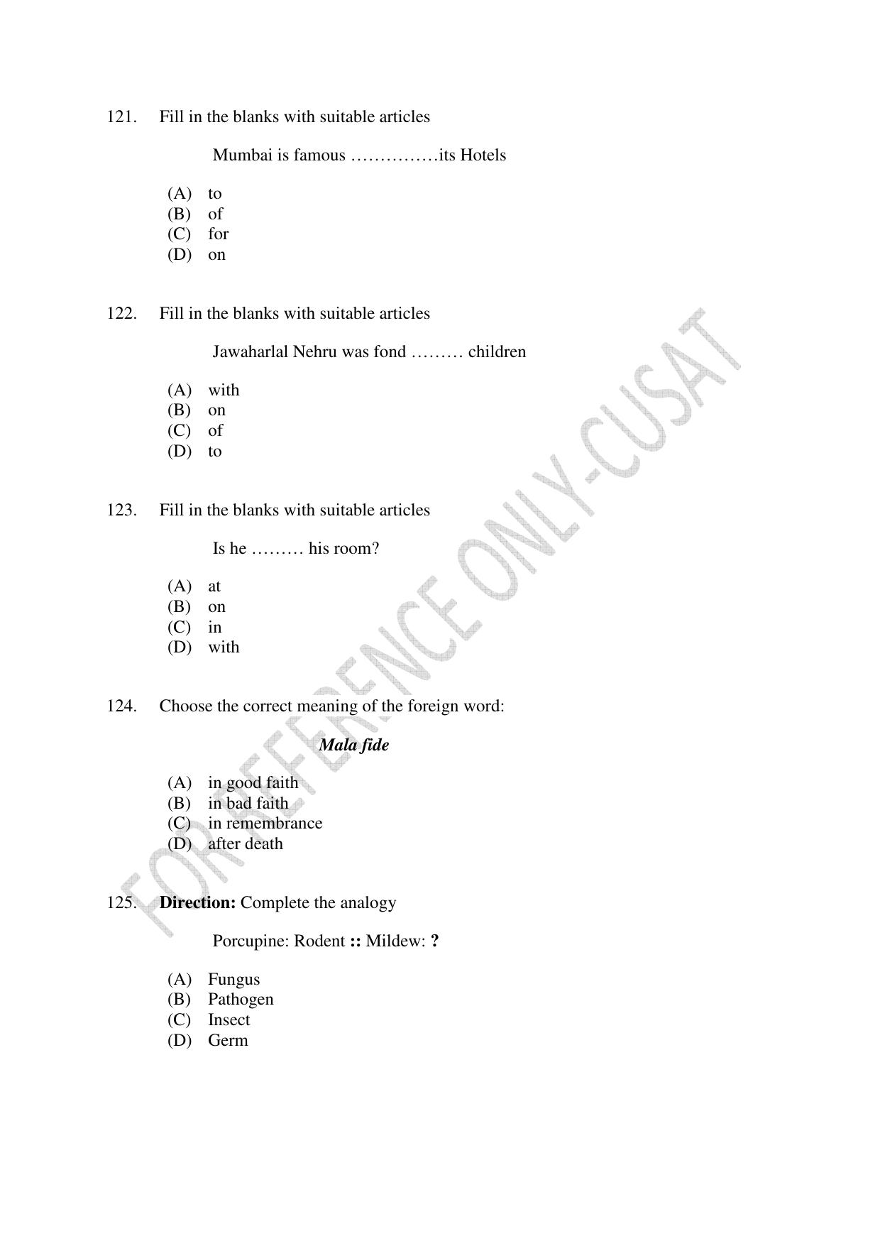 CUSAT CAT 2022 Aptitude Test for Five year BBA LLB Hons or BCom LLB Hons Second Shift Question Paper - Page 27