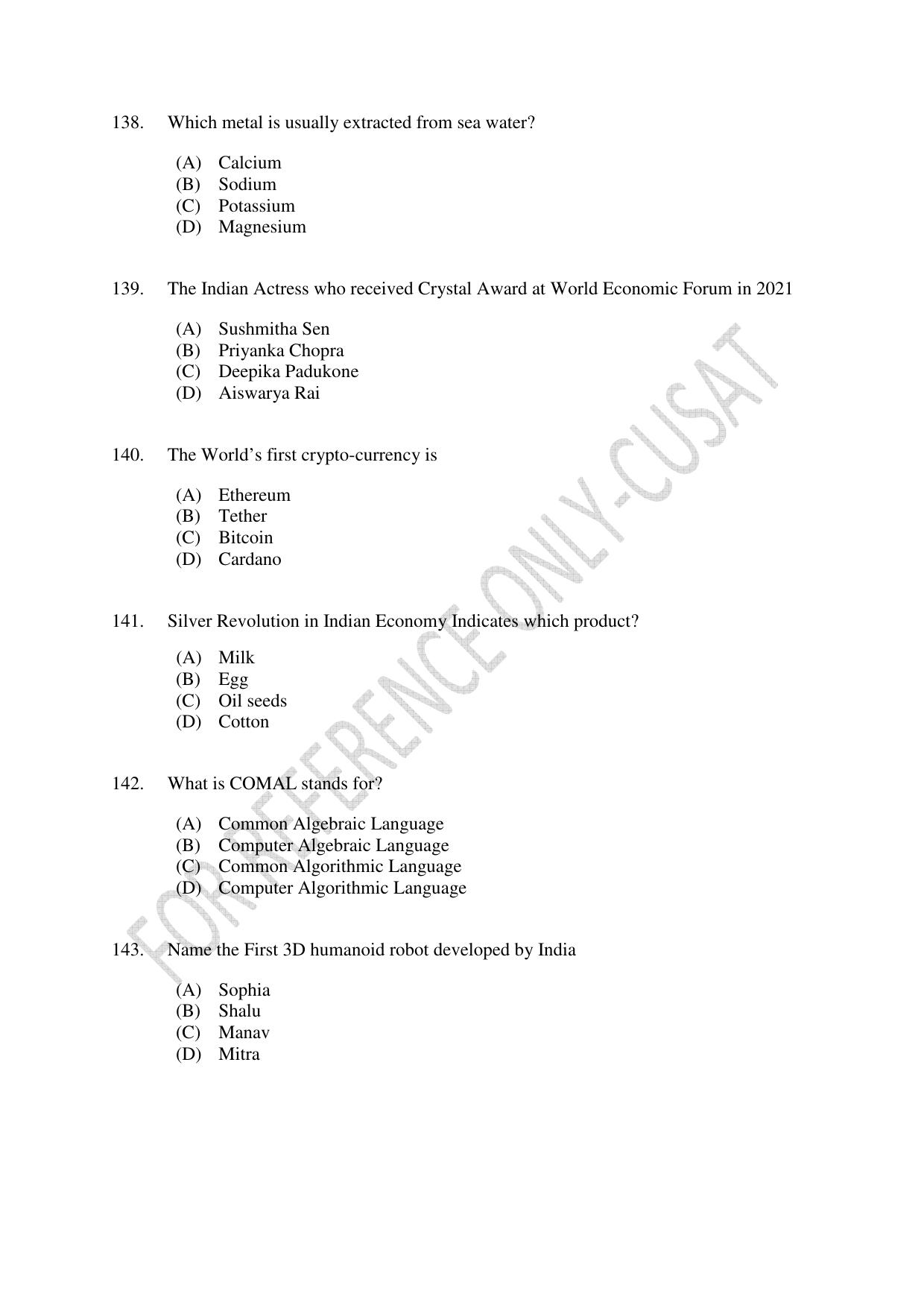 CUSAT CAT 2022 Aptitude Test for Five year BBA LLB Hons or BCom LLB Hons Second Shift Question Paper - Page 30