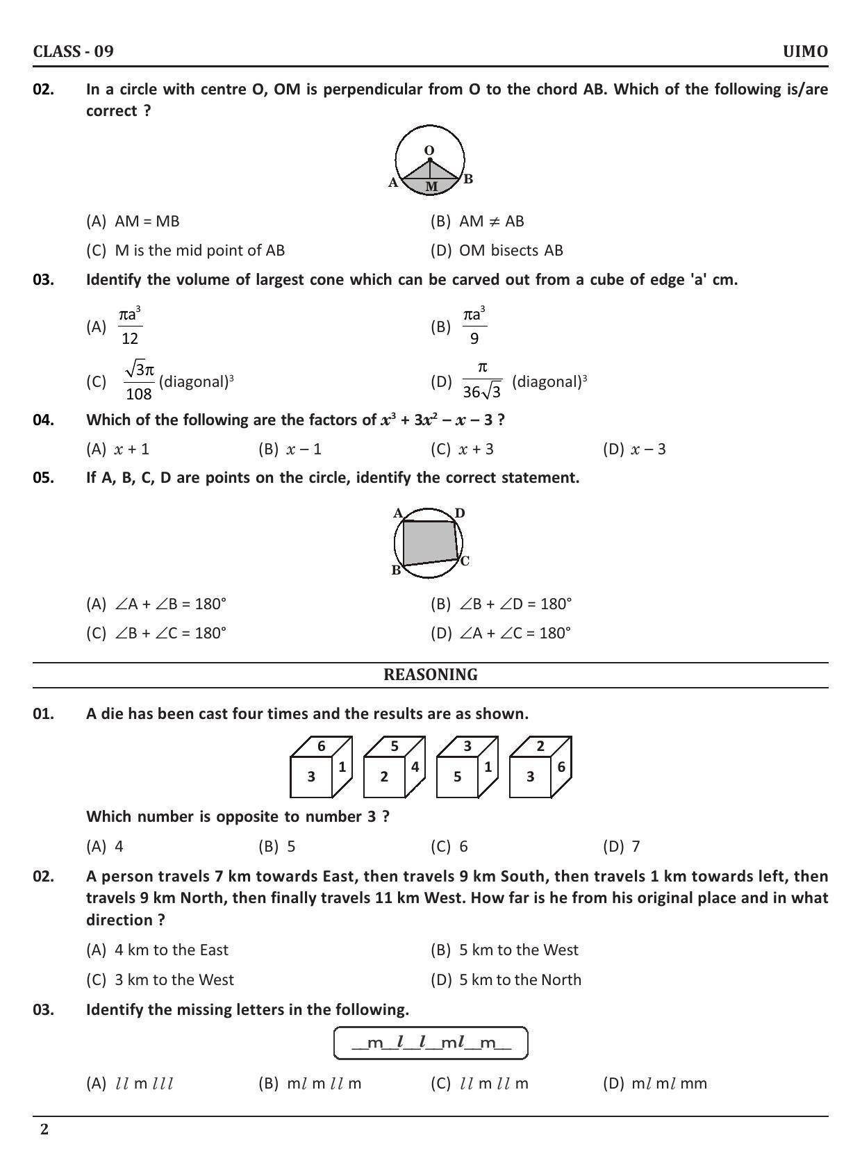 UIMO Class 9 2023 Sample Paper - Page 2
