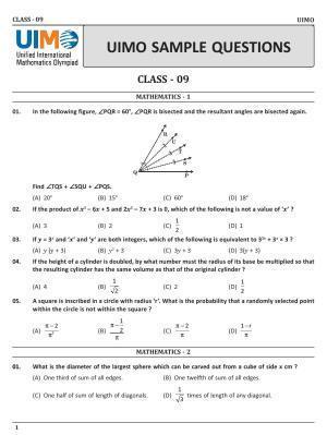 UIMO Class 9 2023 Sample Paper