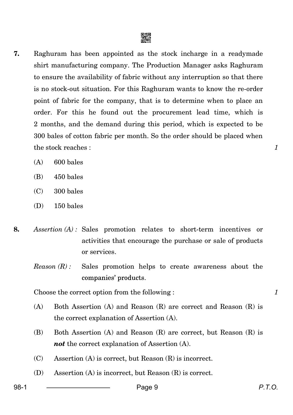 CBSE Class 12 Entrepreneurship 2024 Question Paper - Page 9
