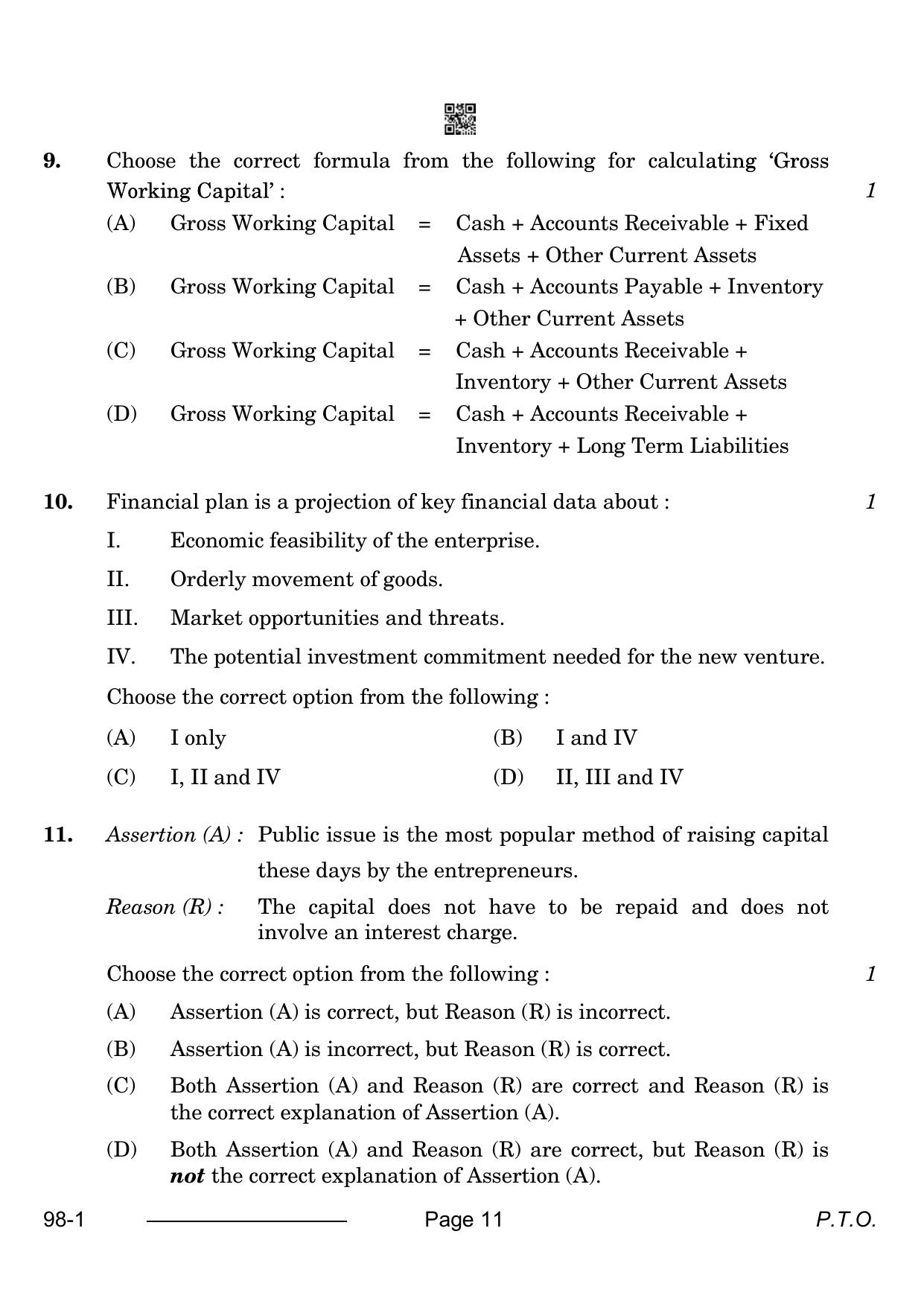 CBSE Class 12 Entrepreneurship 2024 Question Paper - Page 11