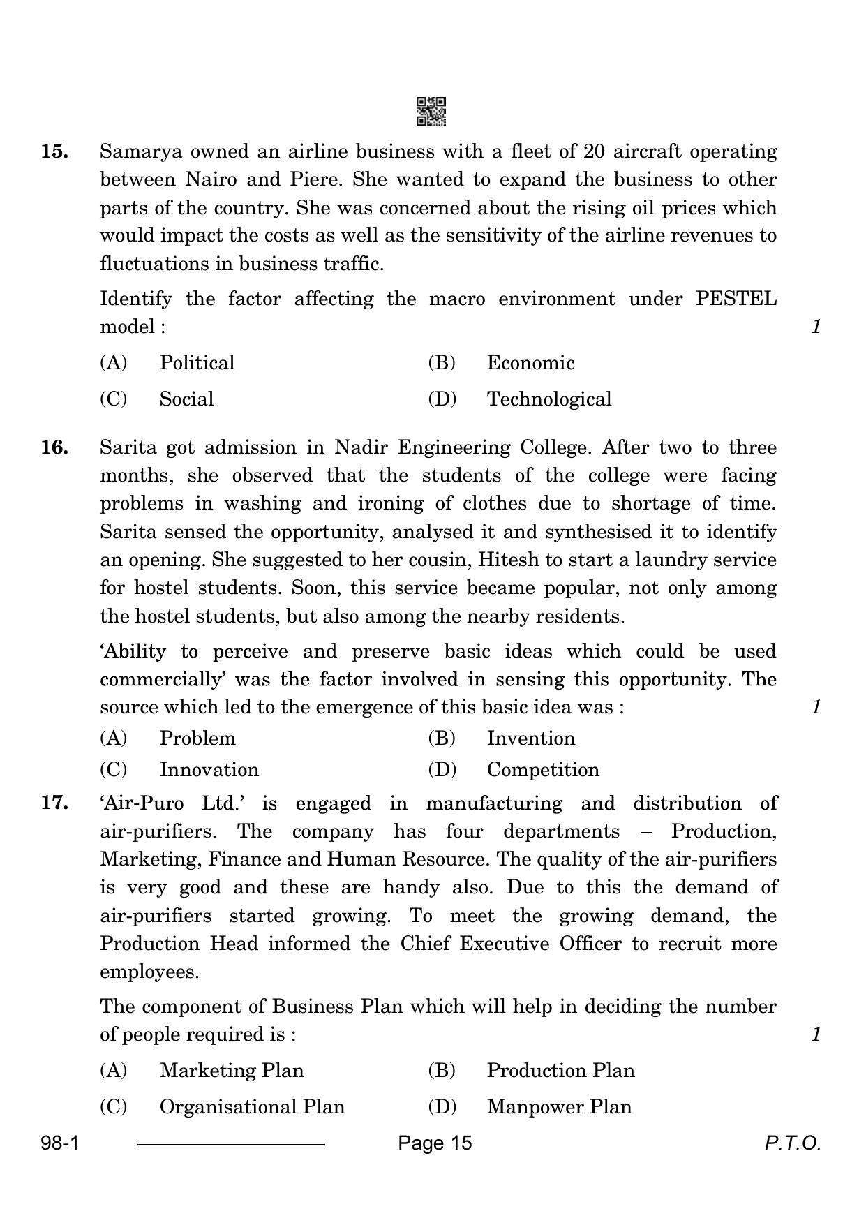 CBSE Class 12 Entrepreneurship 2024 Question Paper - Page 15