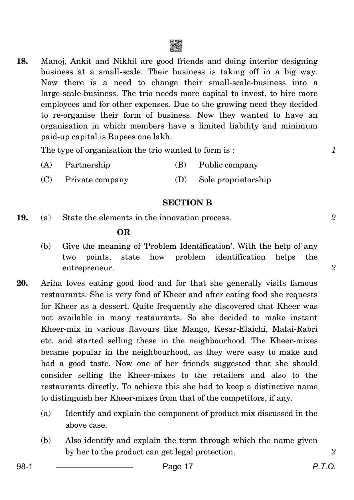 CBSE Class 12 Entrepreneurship 2024 Question Paper - Page 17