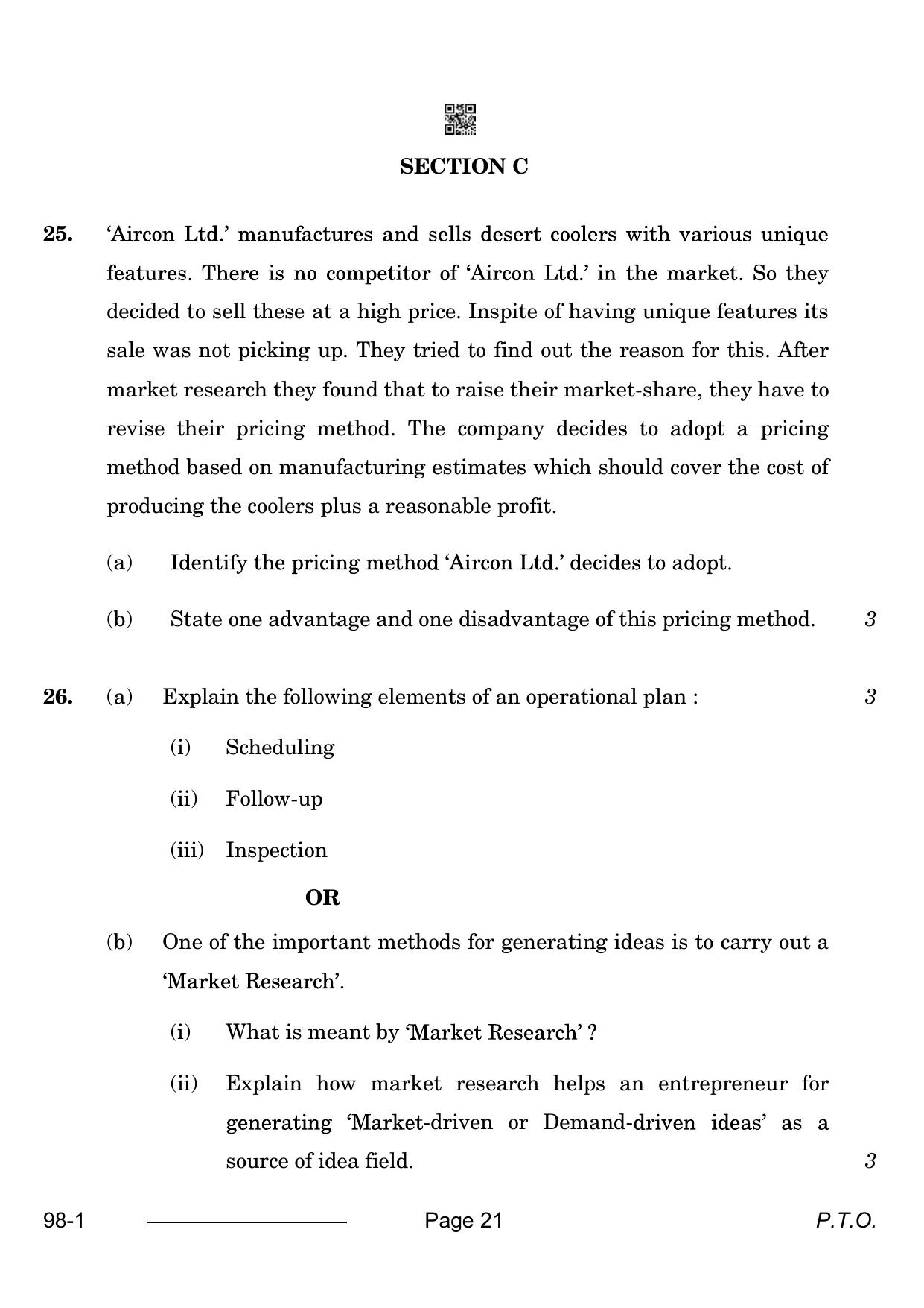 CBSE Class 12 Entrepreneurship 2024 Question Paper - Page 21