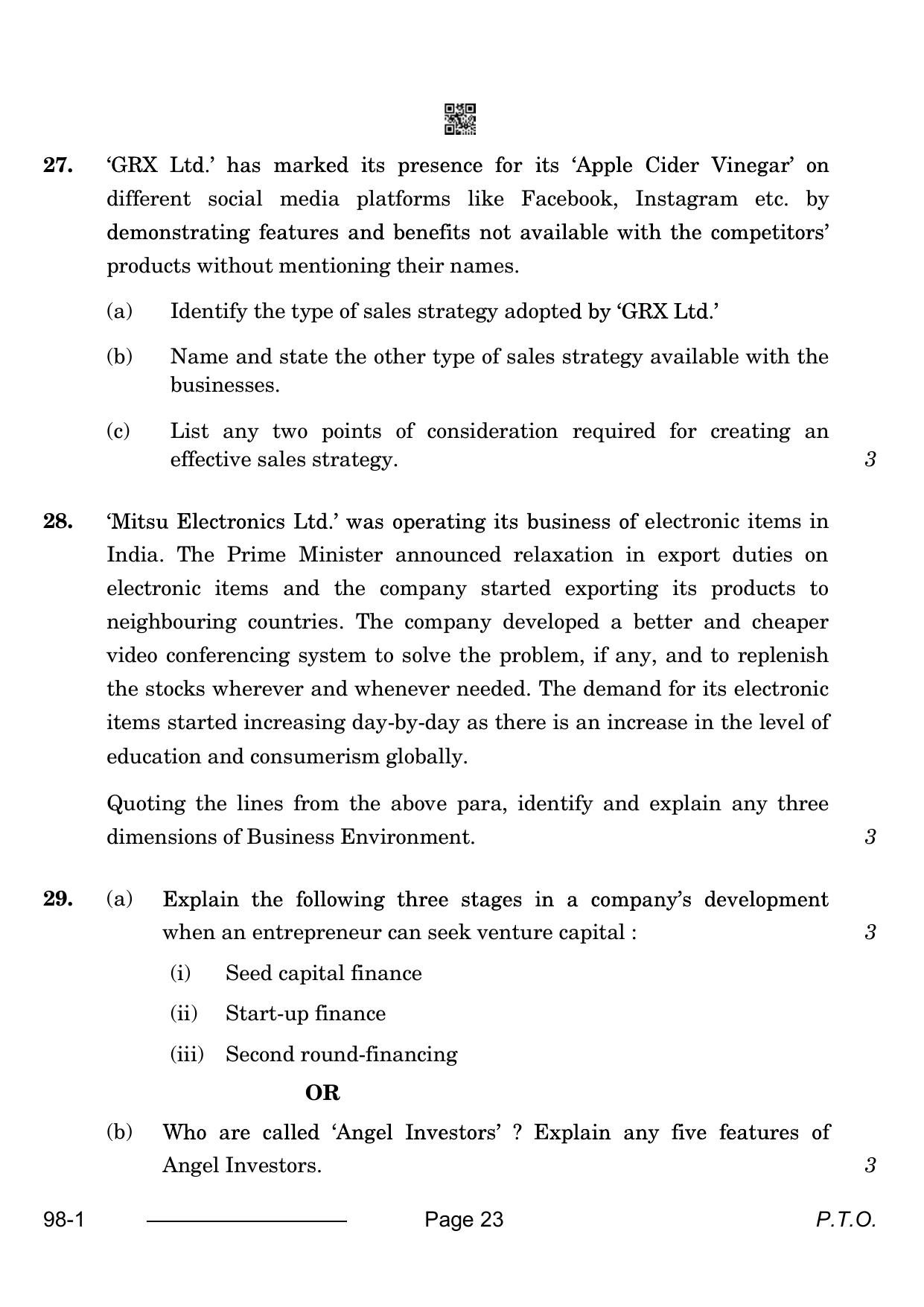 CBSE Class 12 Entrepreneurship 2024 Question Paper - Page 23
