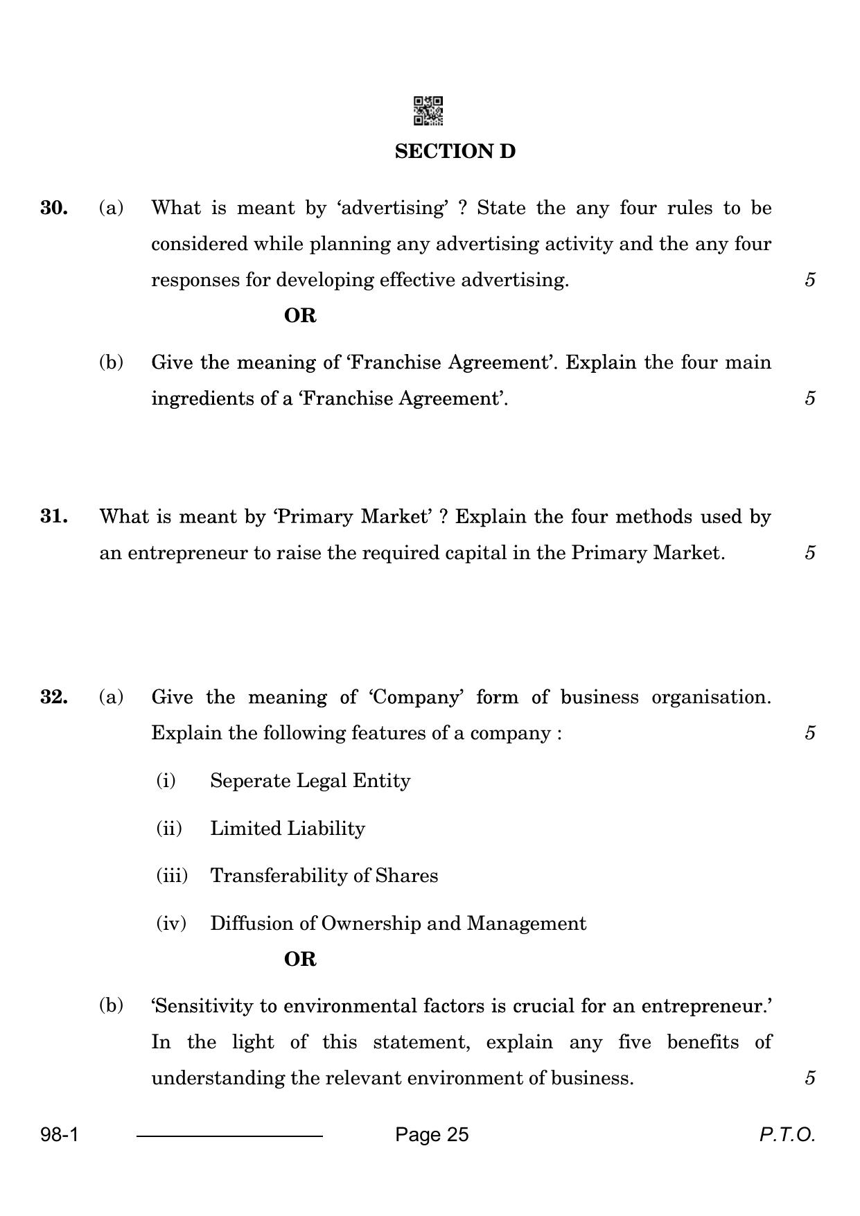 CBSE Class 12 Entrepreneurship 2024 Question Paper - Page 25