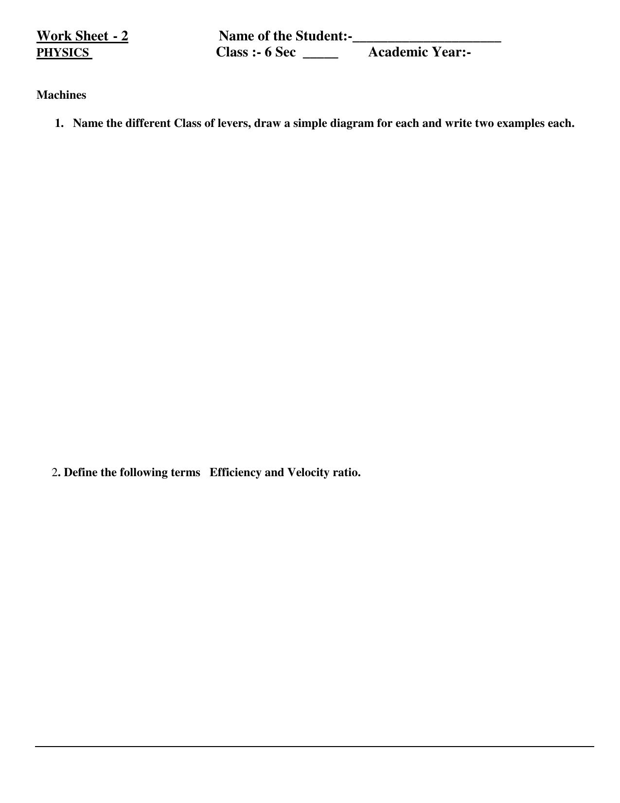 CBSE Worksheets for Class 6 Physics Machines Assignment 4 - Page 1